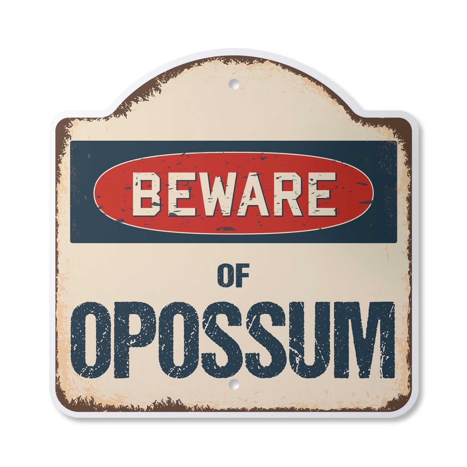 Beware Of Opossum Plastic Novelty Sign Classic Rust Wall Plaque