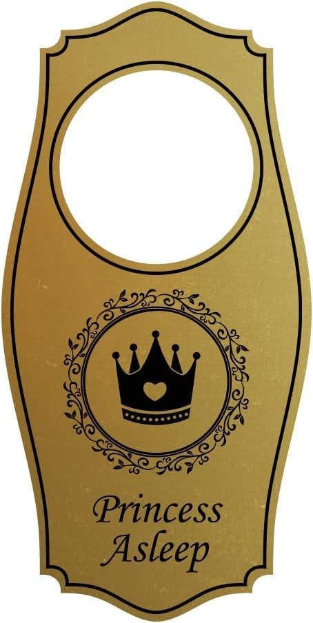 Signs ByLITA Princess Asleep Door Hanger – Brushed Gold, 4&Prime; x 8&Prime;