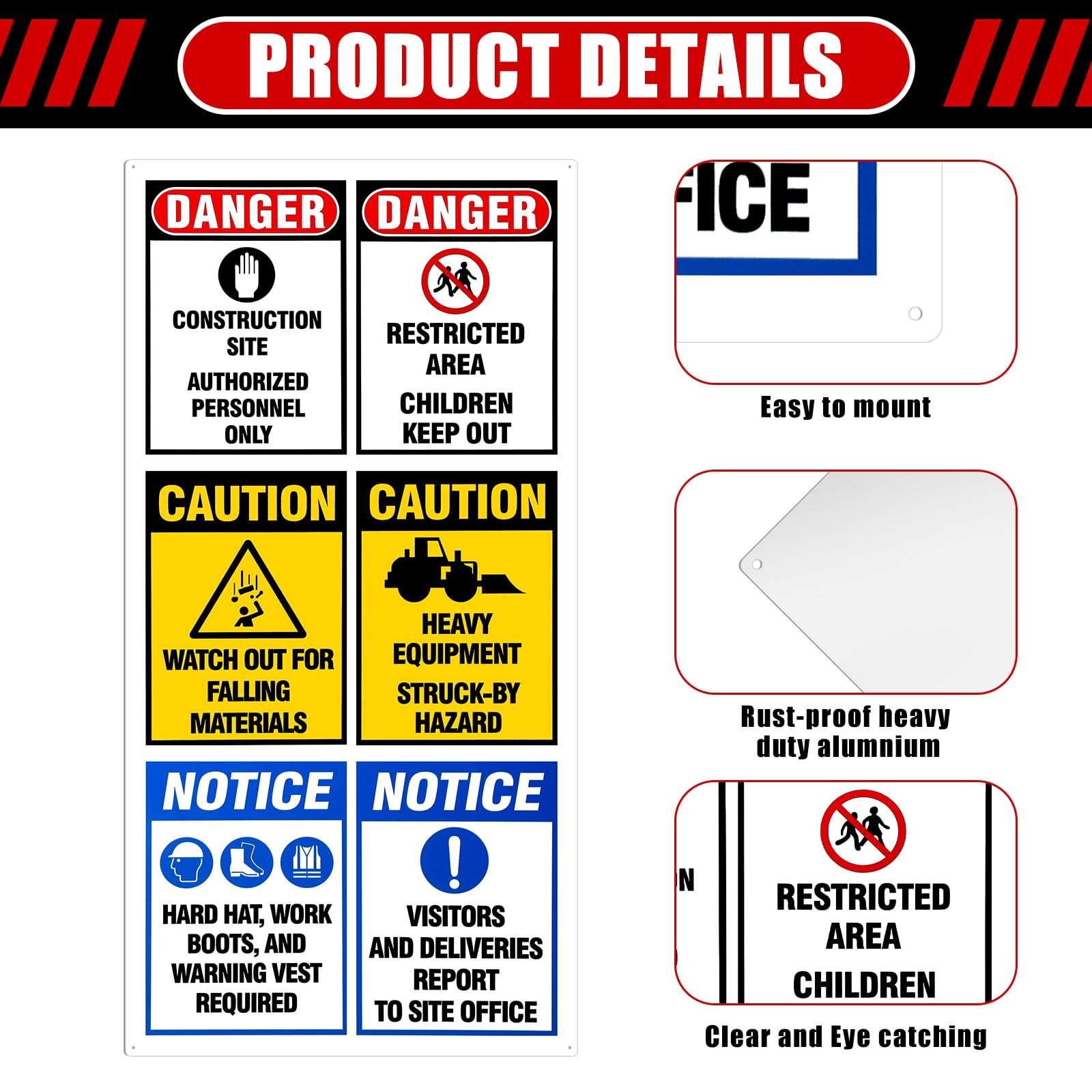 2 Pcs 22.5&Prime; x 46&Prime; Site Board Construction Sign Metal Site Construction Safety…