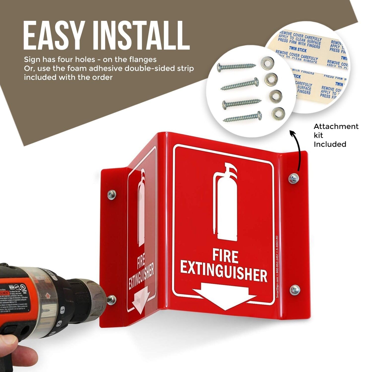 Fire Extinguisher Projecting Sign Arrow 6 Inch White Red Polished Acrylic