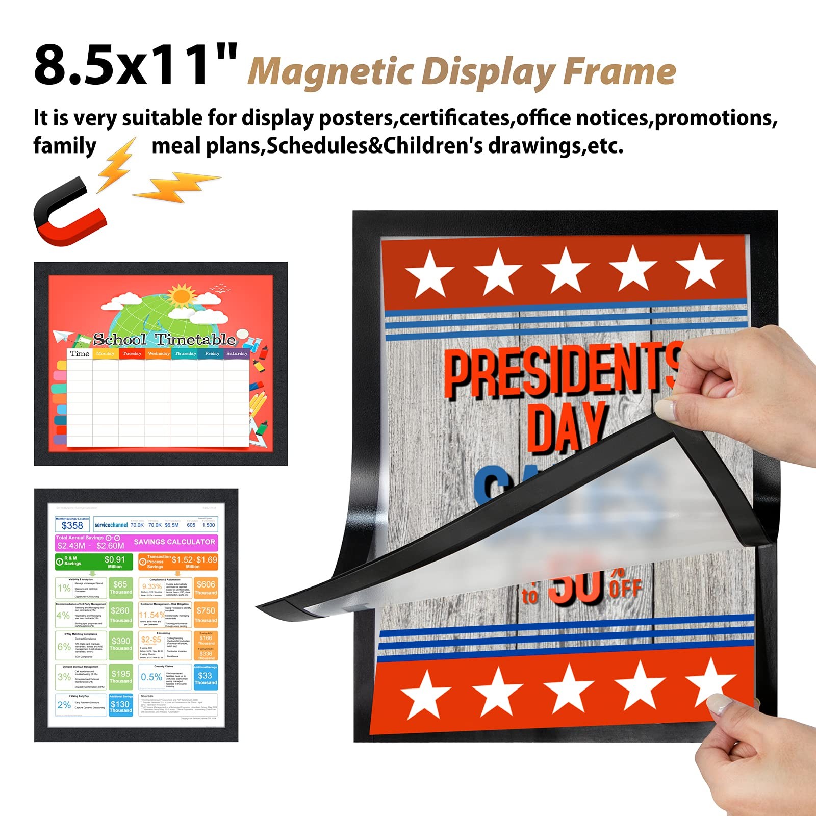 PUJIANG 8.5&Prime;x 11&Prime;Magnetic Sign Holder, Double Sided 10Packs 8.5&Prime;x11&Prime;, Black