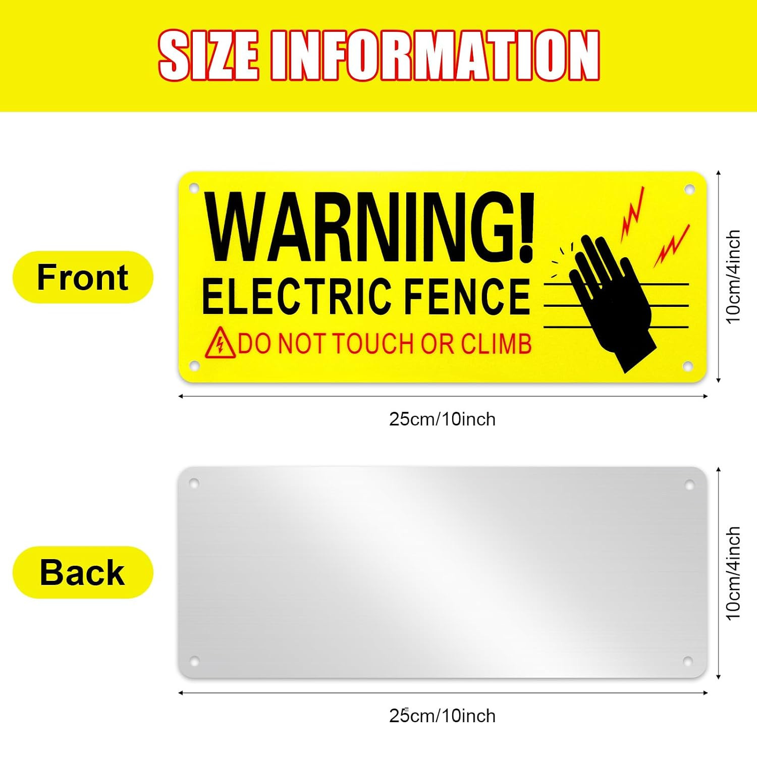 8 Pack Metal Electric Fence Warning Signs 10 X 4 Inches Reflective