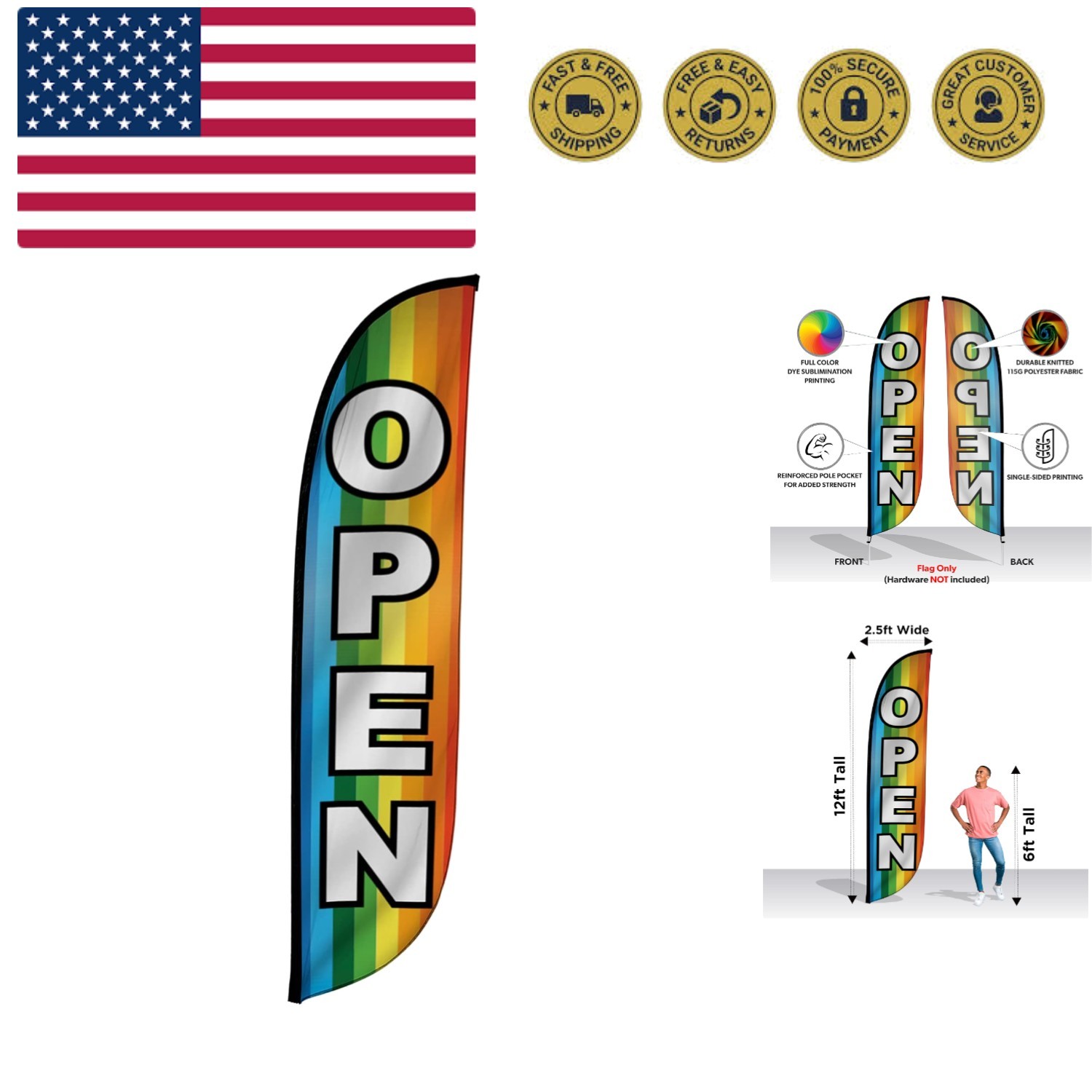 Feather Flag Banner – 12 Feet Tall Advertising Sign Swooper Flag Only, No Pol…