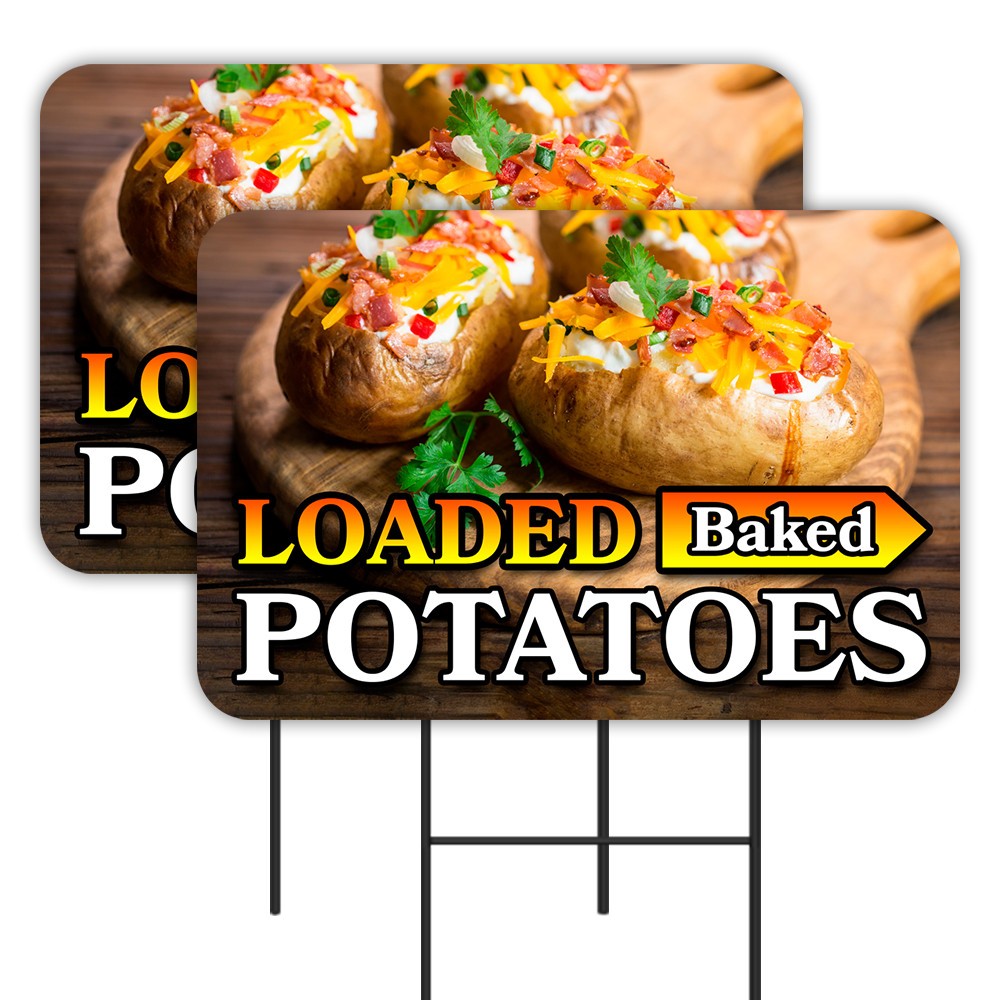 Loaded Baked Potatoes 2 Pack Double-Sided Yard Signs 16&Prime; x 24&Prime; with Metal Stakes