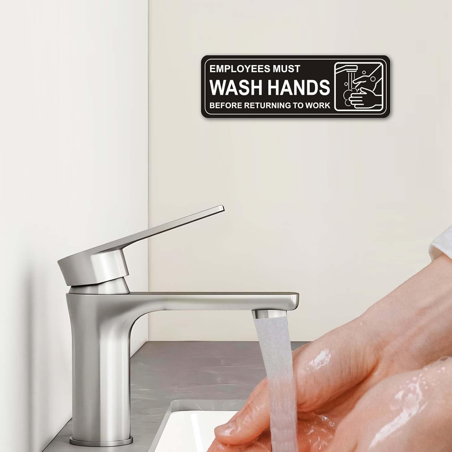 4 Pack Self-adhesive , 9&Prime; x 3&Prime; Durable Acrylic Hand Washing Signs with Symbo…