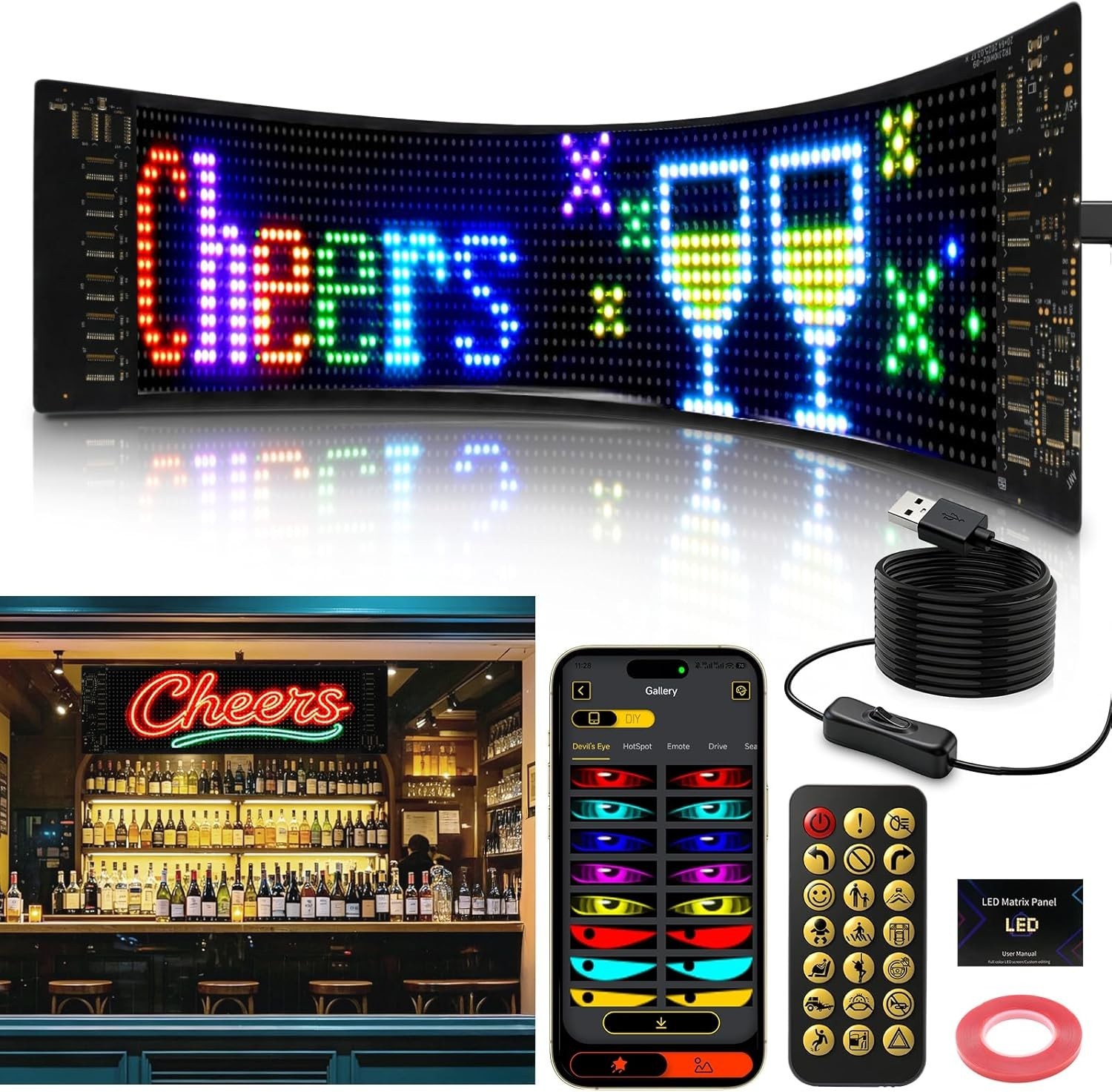 Ultra Bright 34.8×10.2CM Programmable LED Screen with App Control – RGB Display