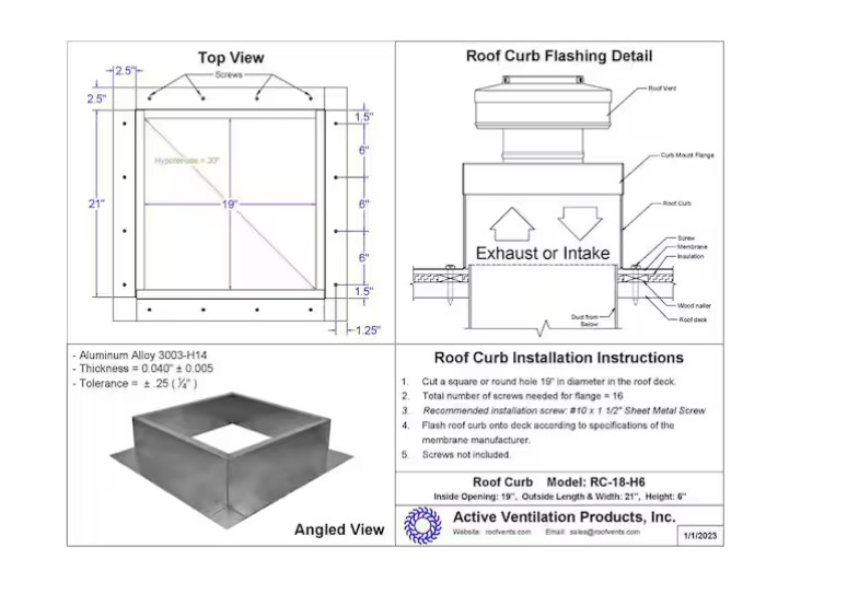 Box Is 21 In. Wide X 21 In. Long X 6 In. High Aluminum Roof Curb