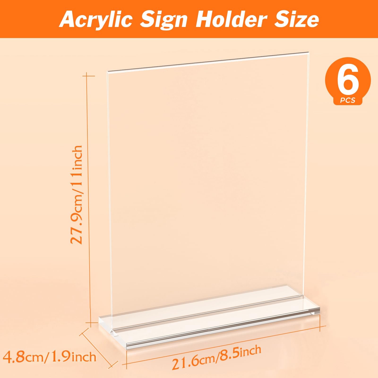 6 Pack Acrylic Sign Holder 8.5 x 11 Inches, Clear Menu Stand,