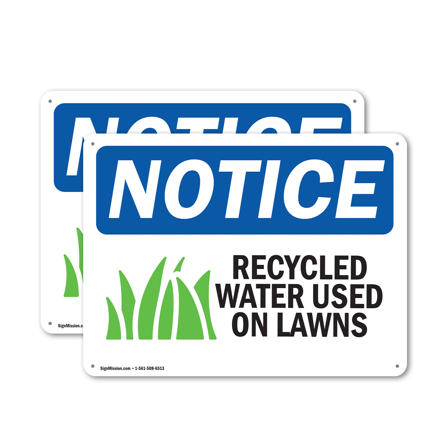 (2 Pack) Recycled Water Used On Lawns OSHA Notice Sign Decal Metal Plastic
