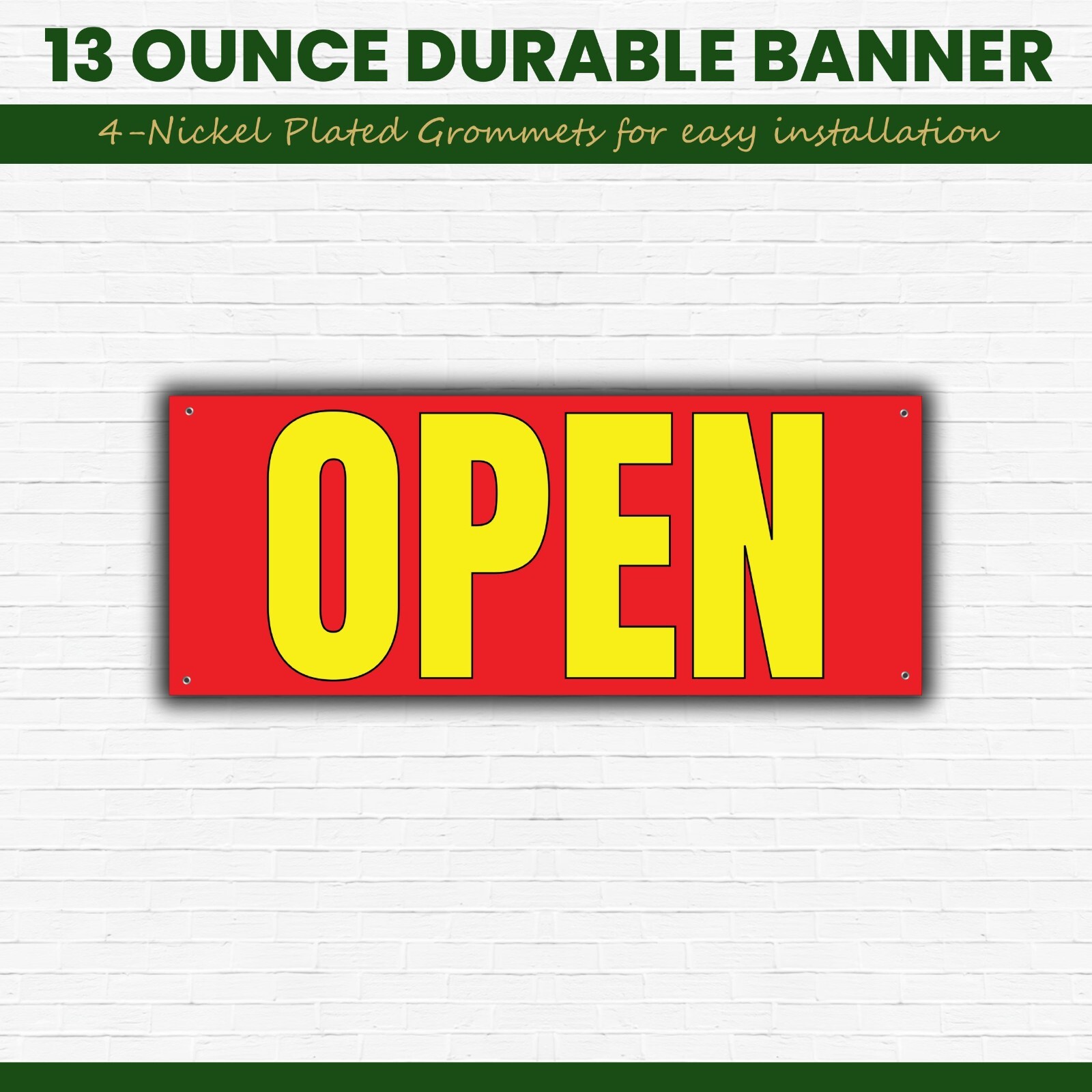 Open Banner 48×20 Inches Durable Material Easy Installation Bright Red