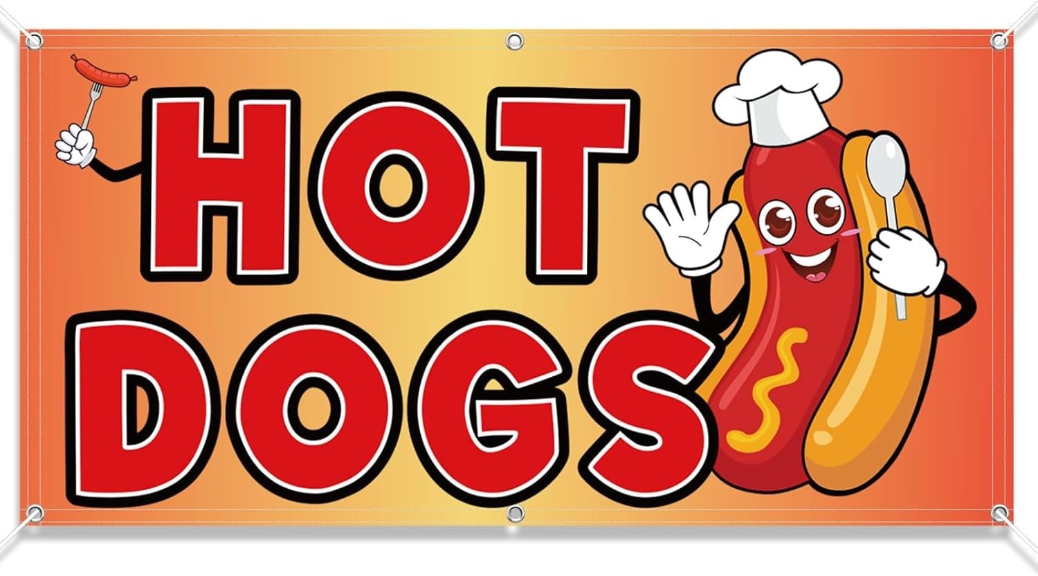 Bold 2×4 Feet Hot Dogs Banner – Durable Polyester Sign for Maximum Visibility