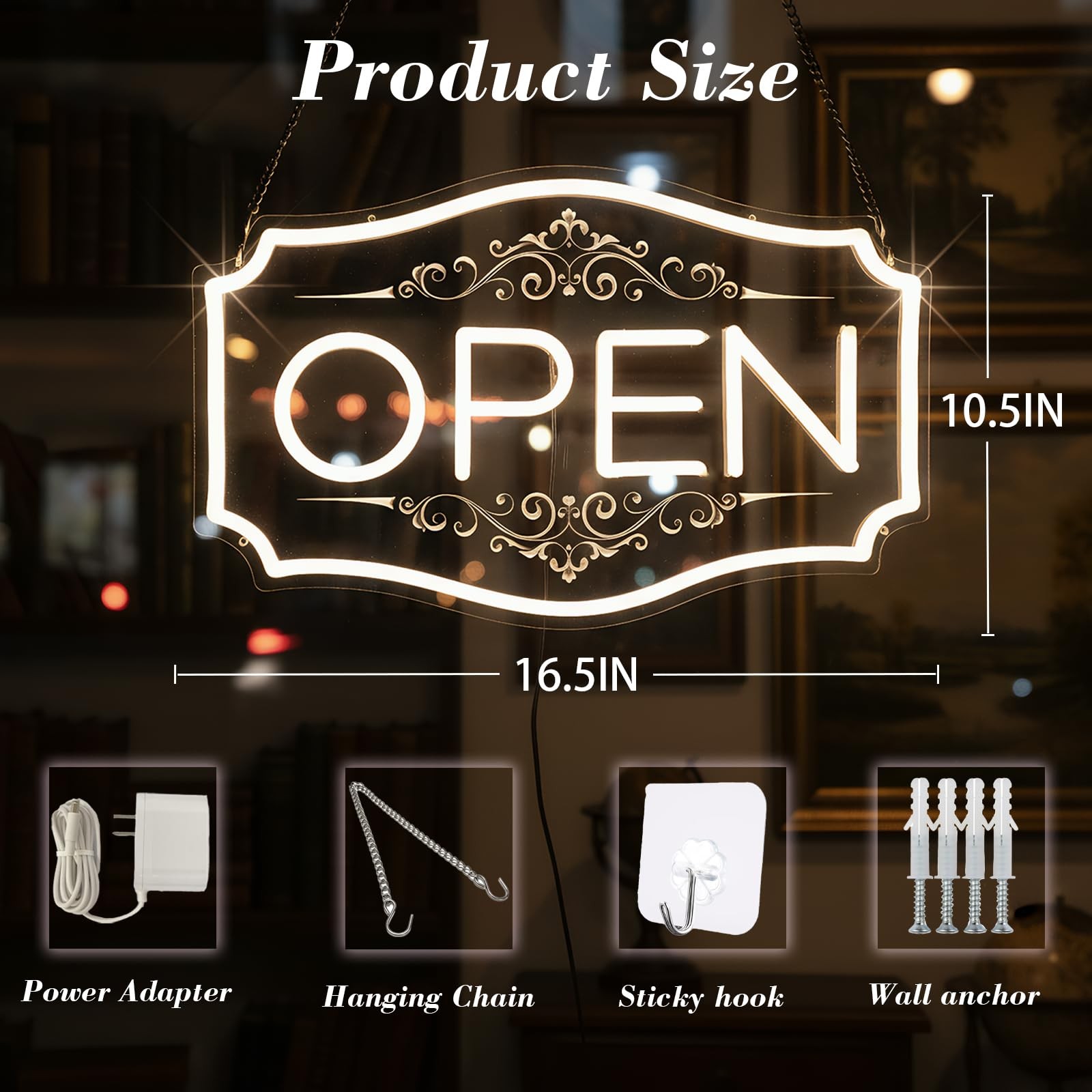 Open Sign for Business, LED Dimmable Neon 16.5&Prime; X 10.5&Prime;, Warm White
