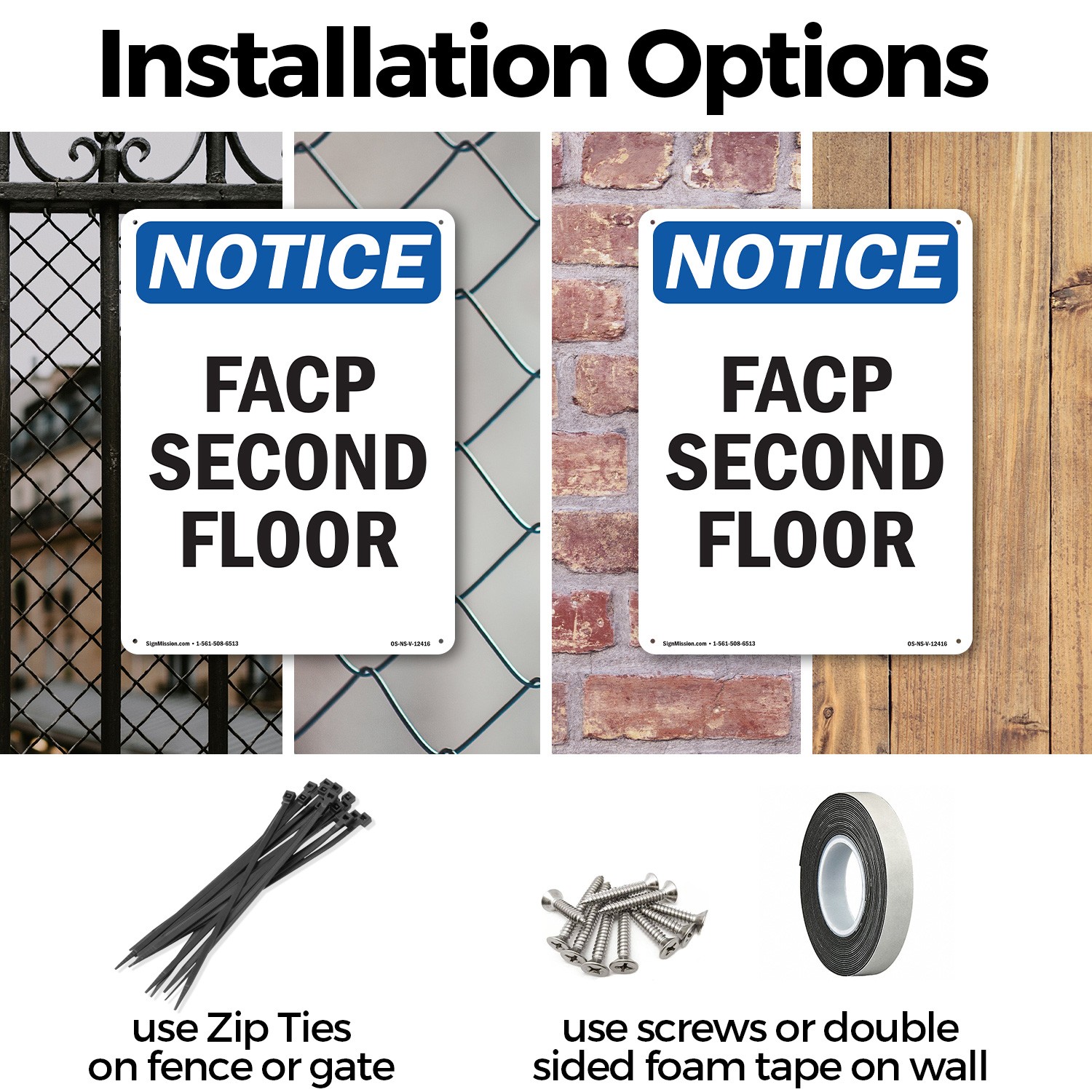 FACP Second Floor OSHA Notice Sign Metal, Plastic, Or Decal – 5 or 10 Pack