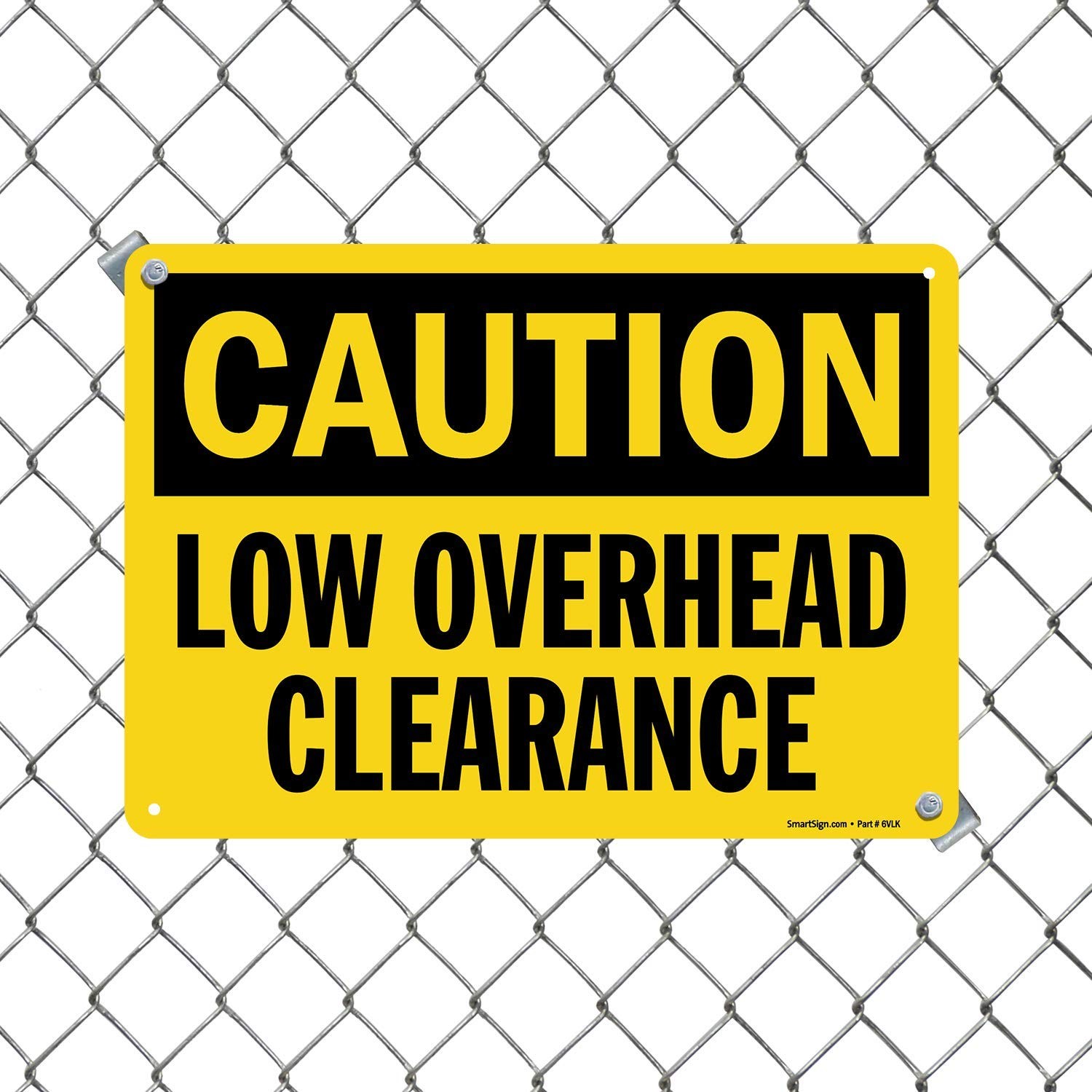 10×14 Inch Caution Low Overhead Clearance Sign Aluminum Black Yellow Alert