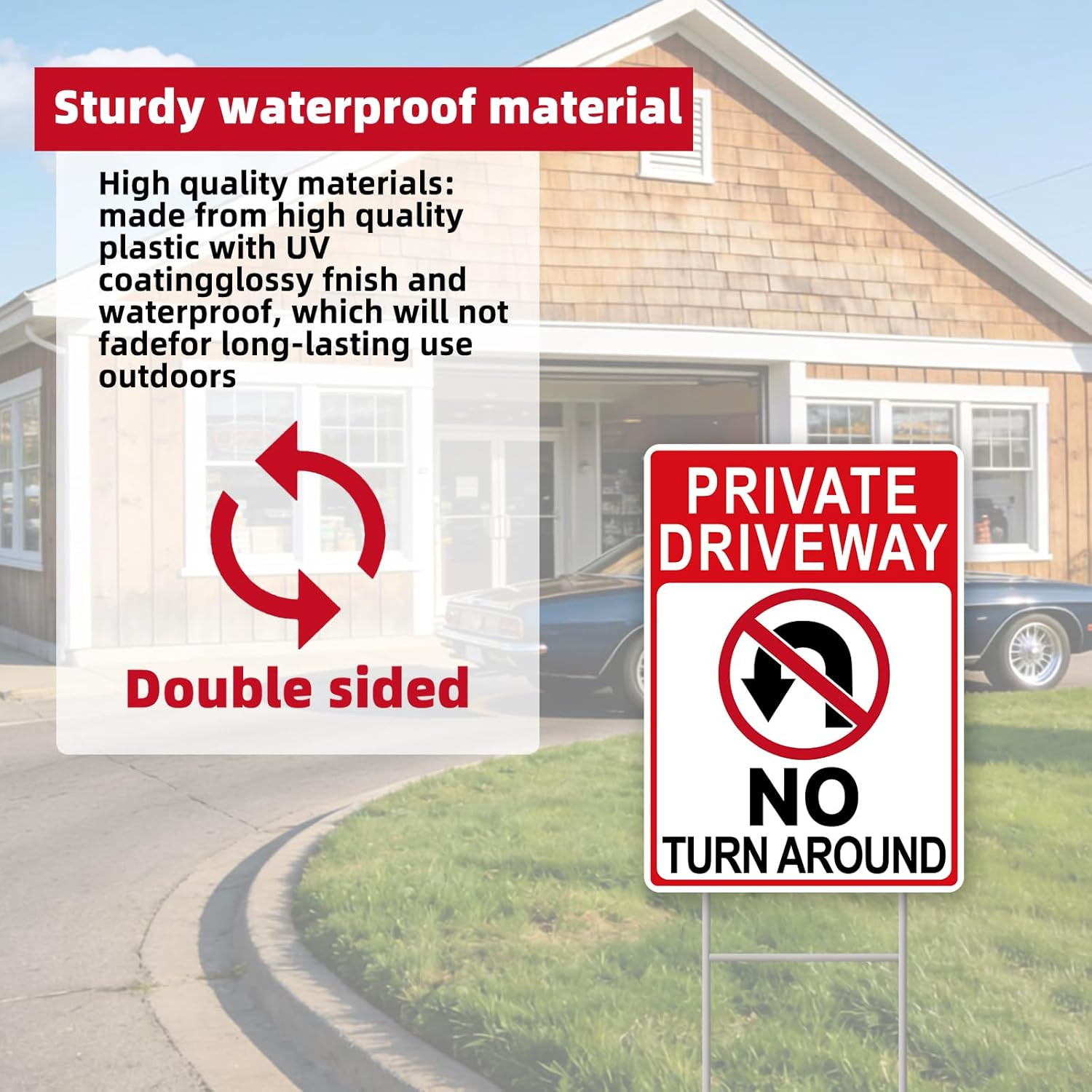 Private Driveway No Turnaround Signs 14&Prime;x10&Prime;, 2 Pack with H-Stakes and Tape