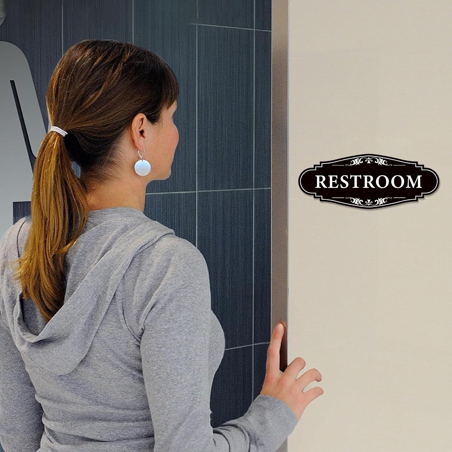 Waterproof Vinyl Unisex Bathroom Sign Sticker for Office & Home – 9&Prime; Long