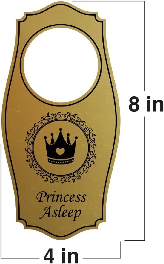 Signs ByLITA Princess Asleep Door Hanger – Brushed Gold, 4&Prime; x 8&Prime;