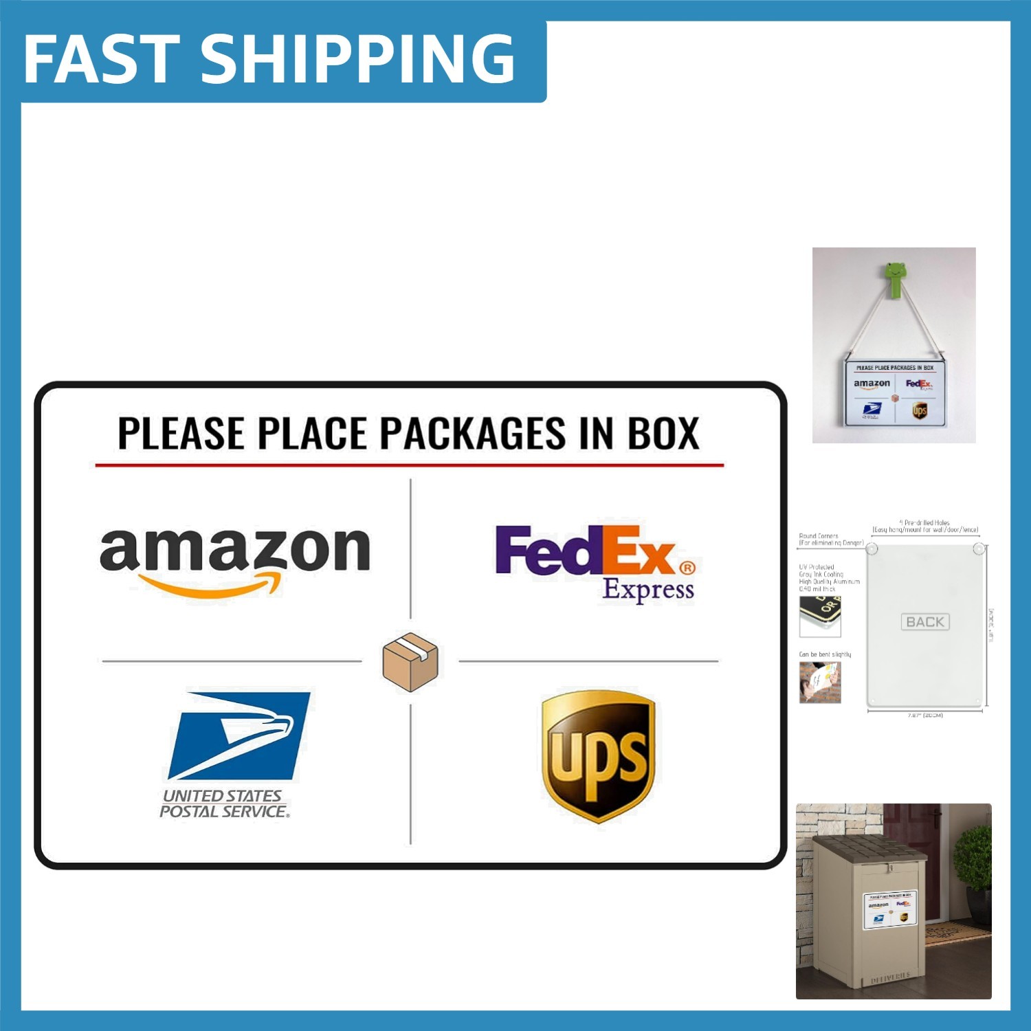 Vibrant 12×8 Outdoor &lsquo;Please Place Packages In Box&rsquo; Sign – Rust-Free Aluminum