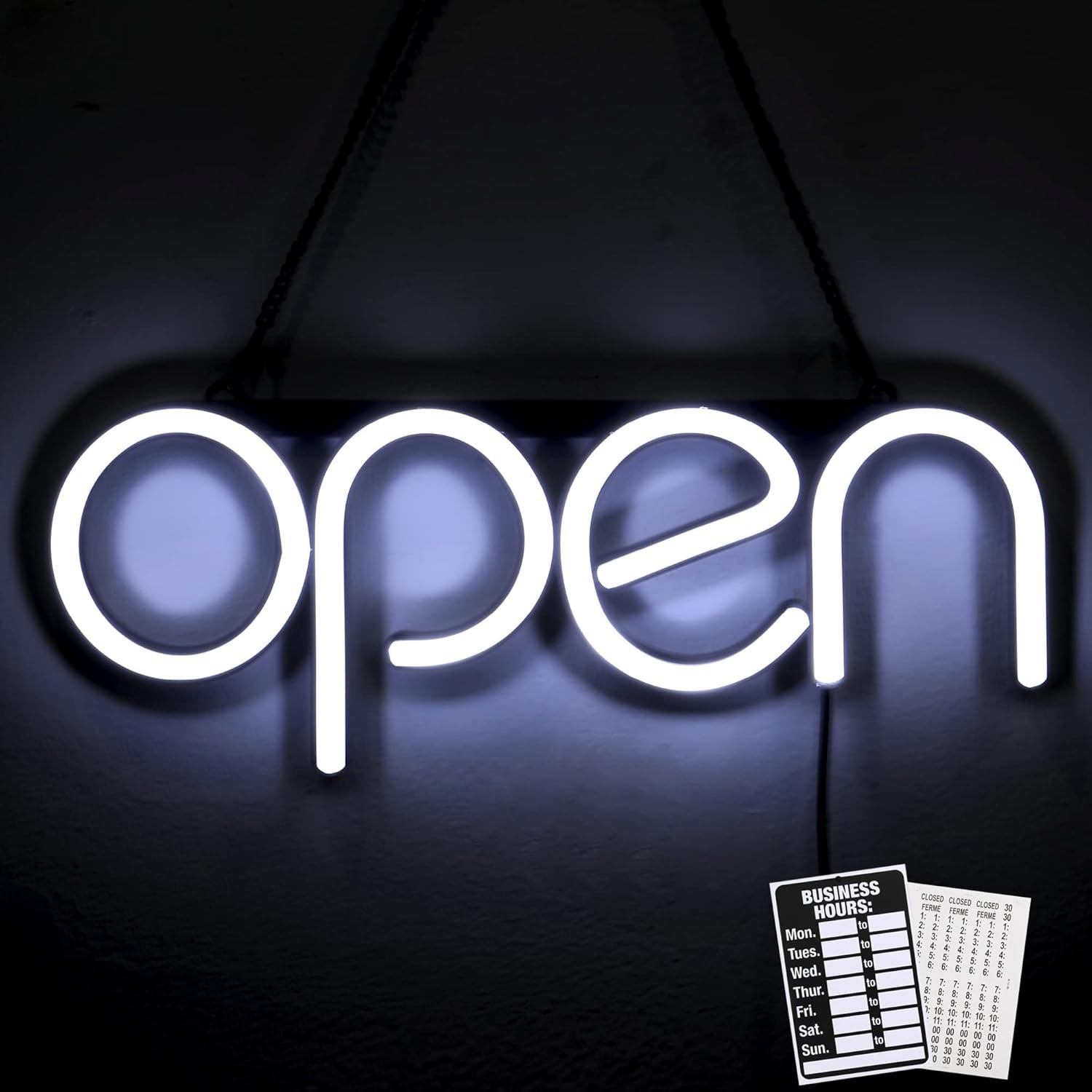 Ultra Bright LED Neon Open Sign – Elegant White Business Storefront Display -…