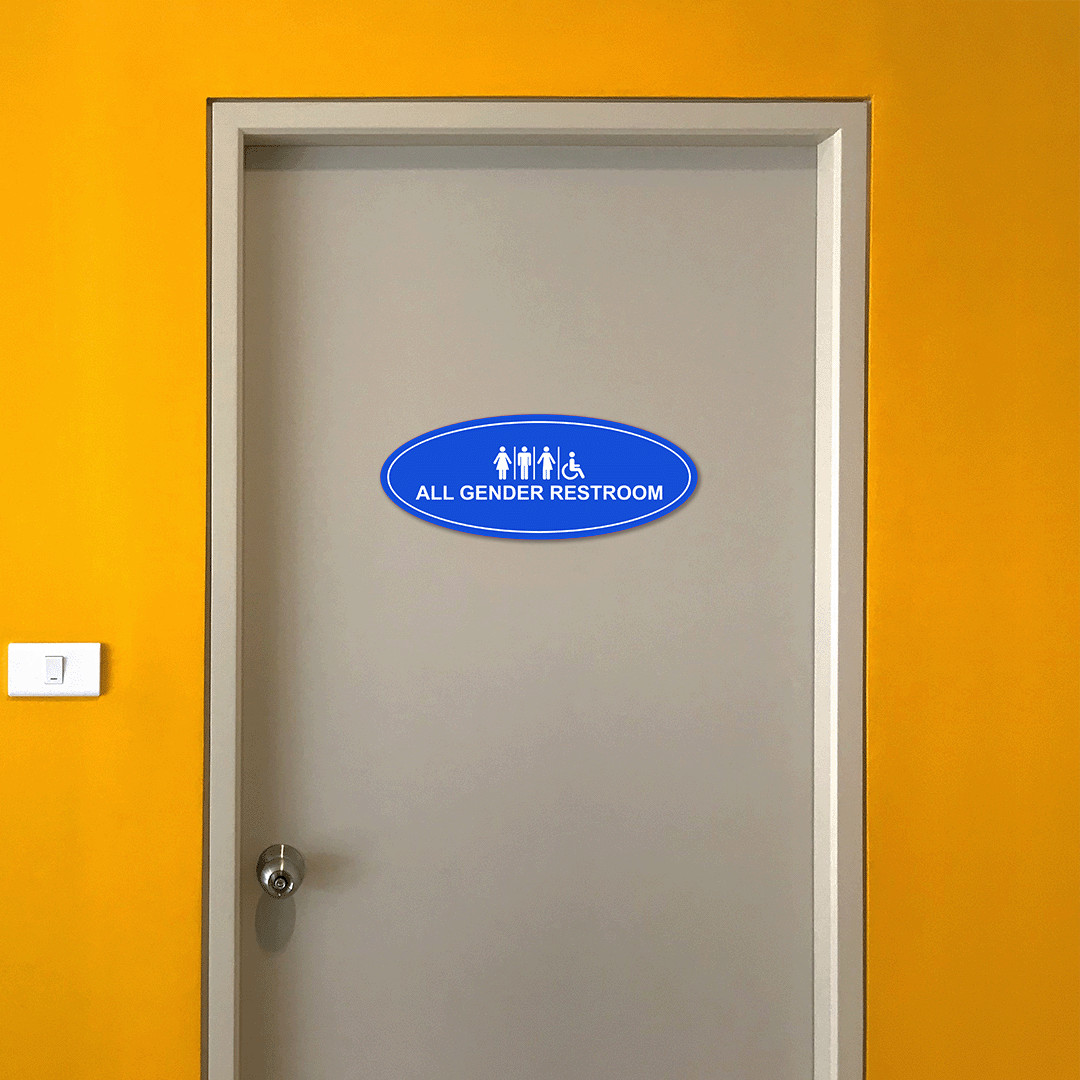 Oval Plus All Gender Restroom Wall or Door Sign Easy Installation