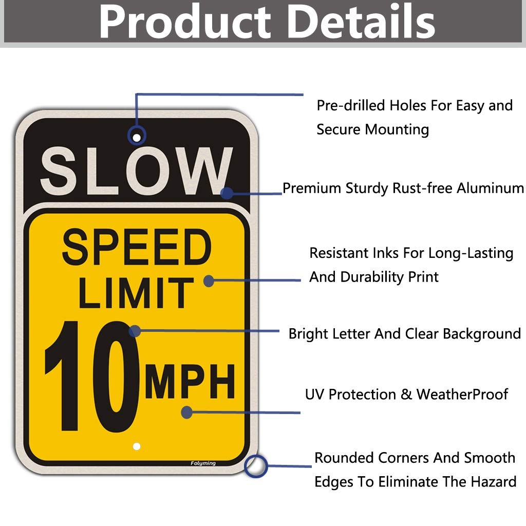 4 Pack Slow Speed Limit 10 MPH Sign 18×12 Engineer Grade Metal Reflective