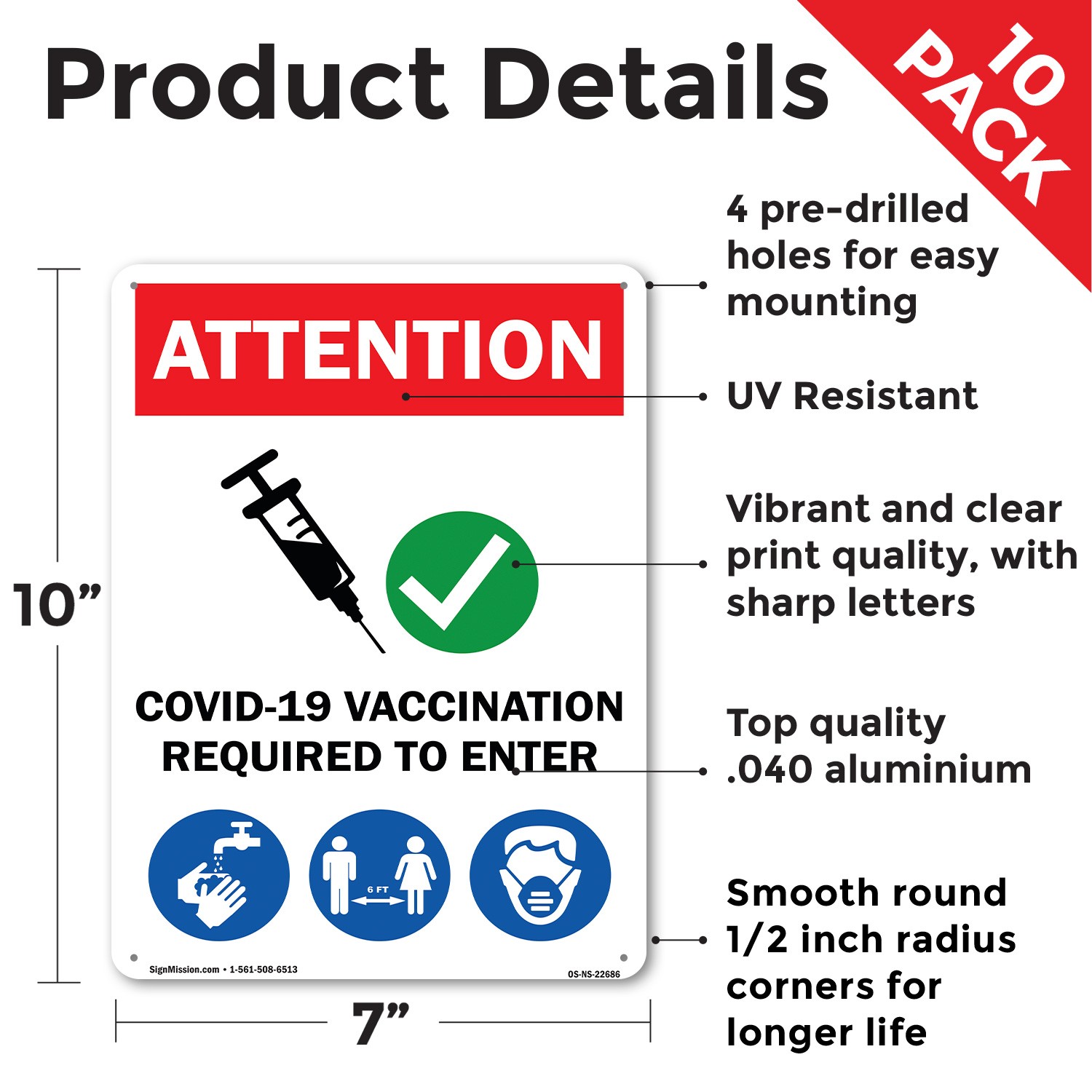 Covid-19 Vaccination Required to Enter Public Safety Sign, Decal 5 or 10 Pack