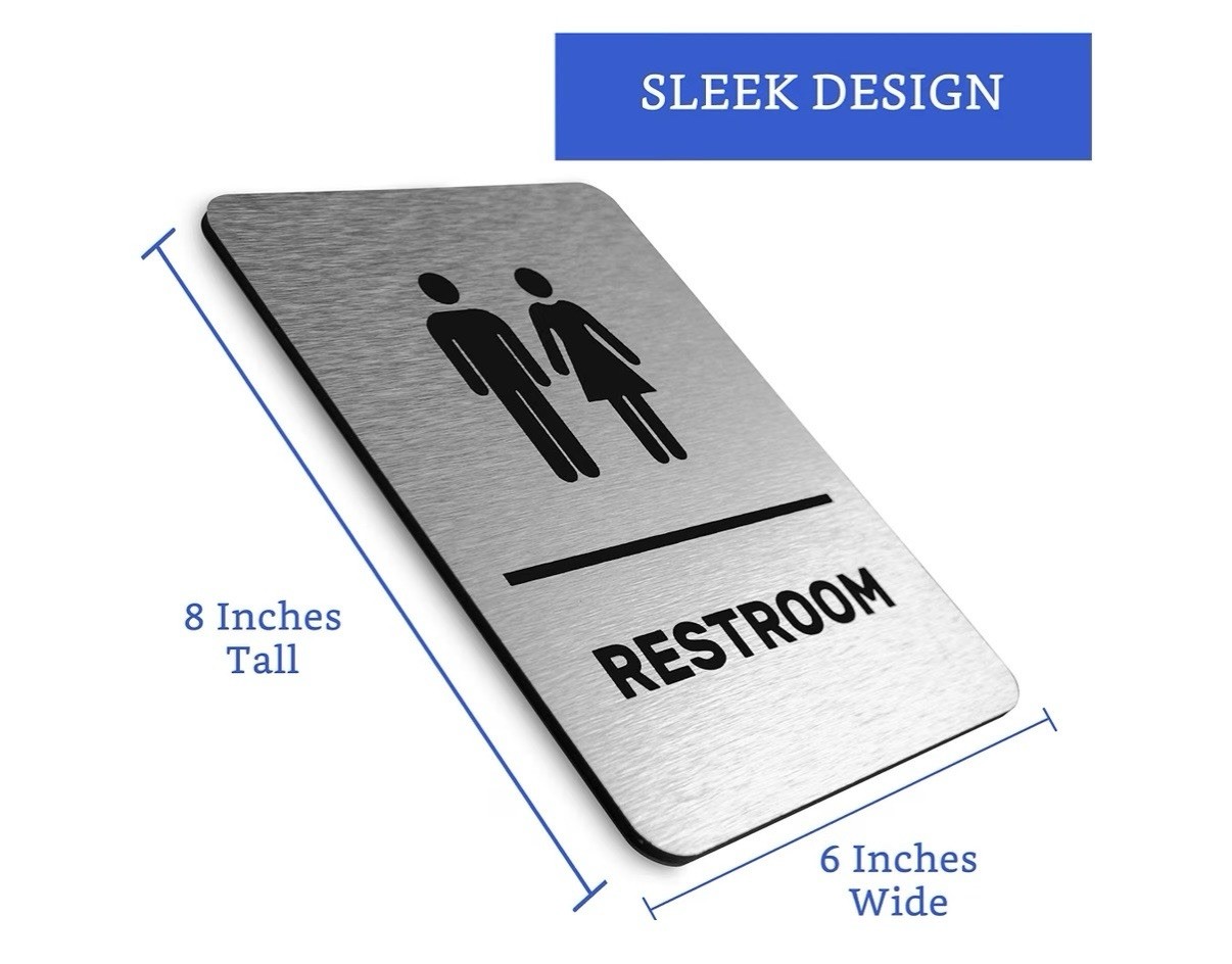 Unisex Restroom Sign with Braille, GDS Brushed Silver 8×6&Prime; ADA Compliant New