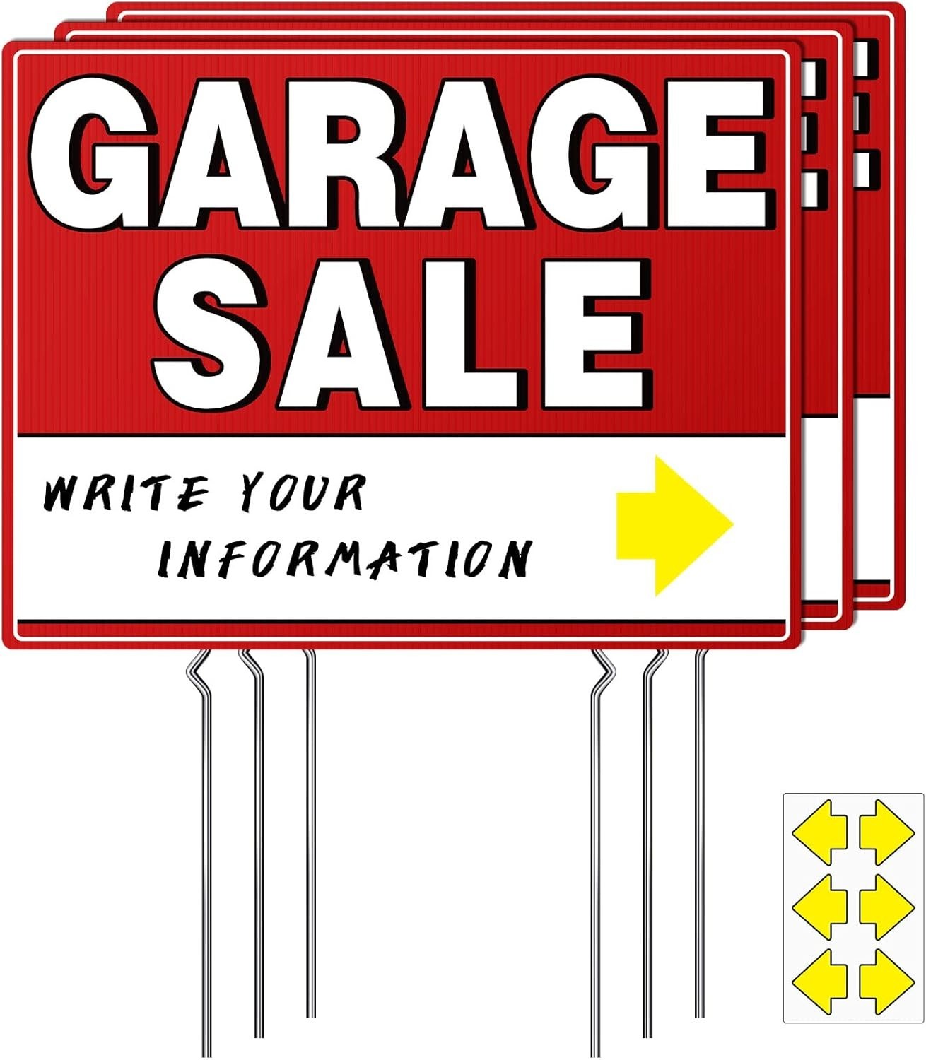 Garage Sale Signs with Stakes, 17&Prime; x 13&Prime; Double-Sided Yard Sale Sign with Arr…