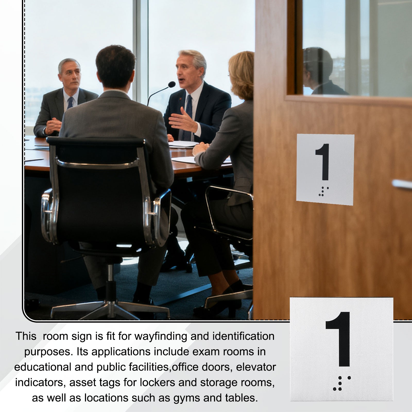Exam Room Number Sign, 8&Prime; x 8&Prime; Number 4 Sign with Braille, White on Black