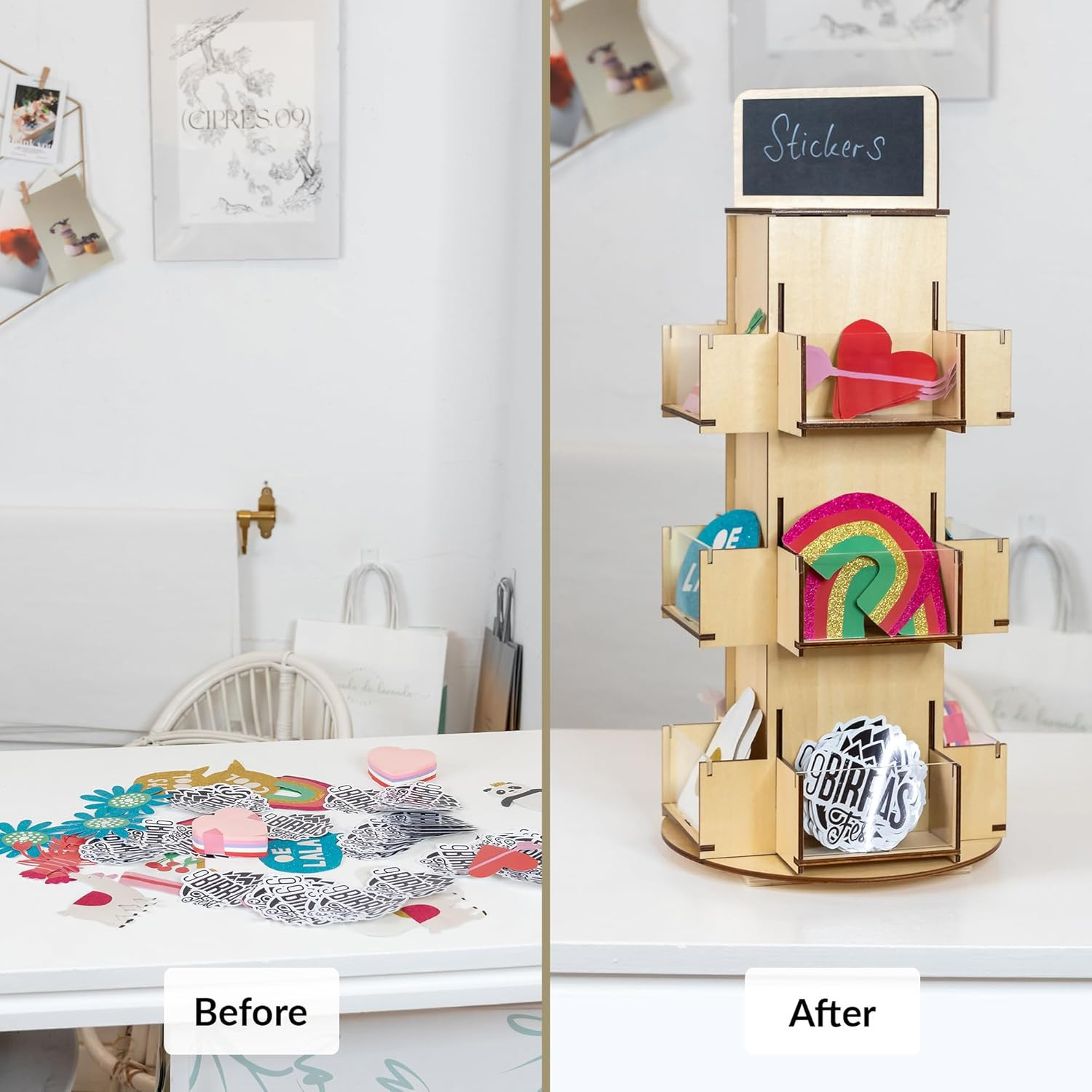ODOXIA Sticker Display Stand | Tabletop Rotating Stand Wood | Sticker Display St