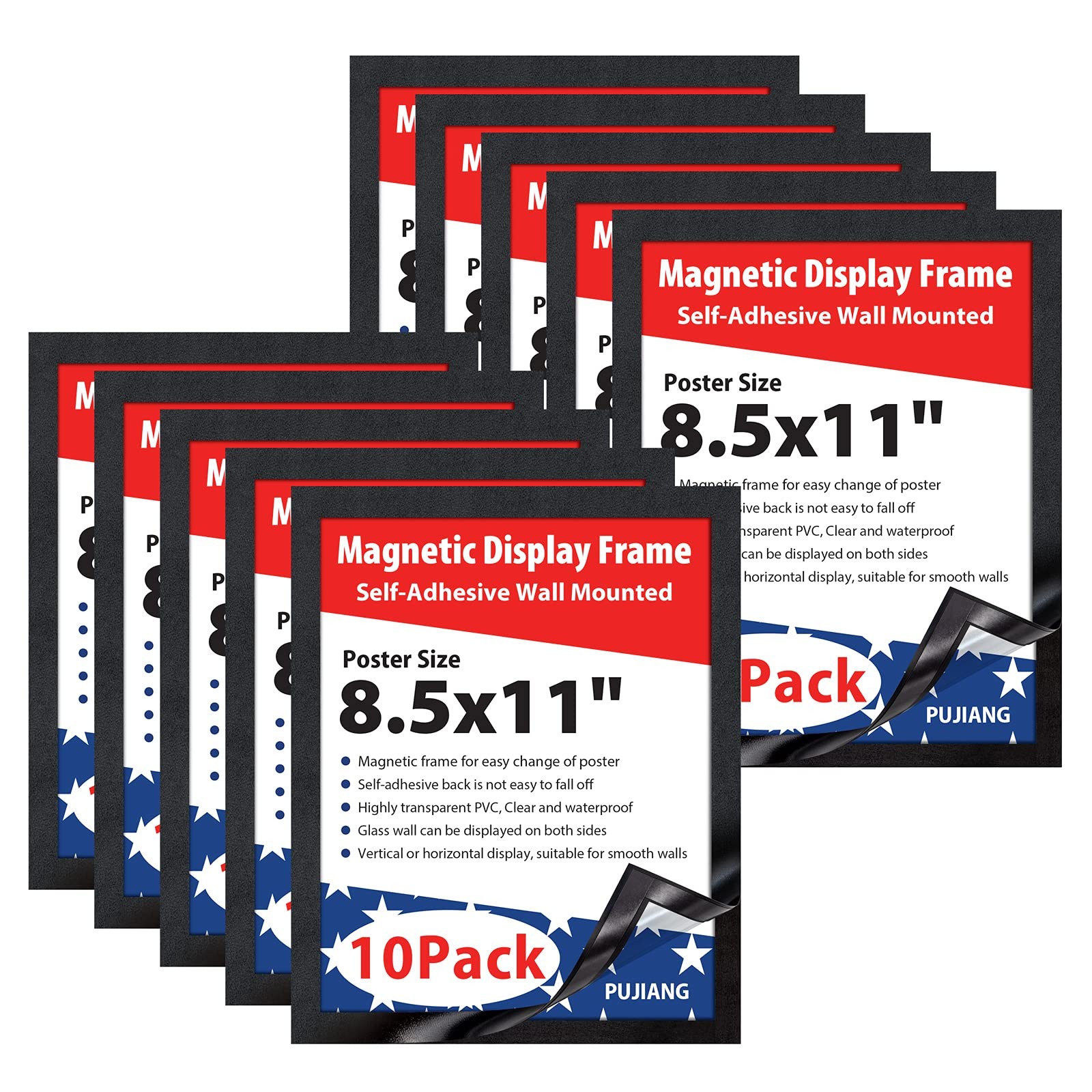 PUJIANG 8.5&Prime;x 11&Prime;Magnetic Sign Holder, Double Sided 10Packs 8.5&Prime;x11&Prime;, Black