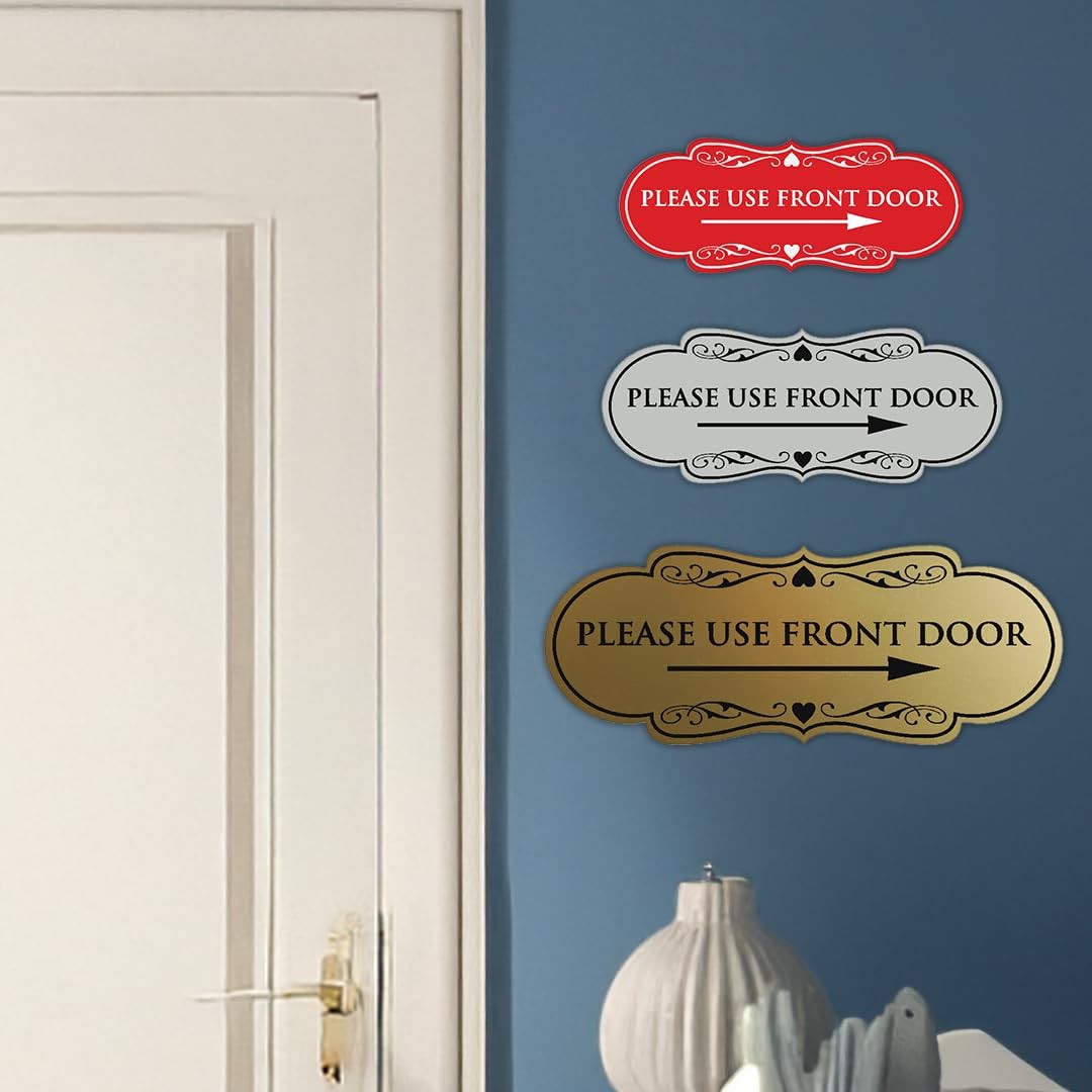 Please Use Front Door Right Arrow Sign Black Gold Large 1 PCS