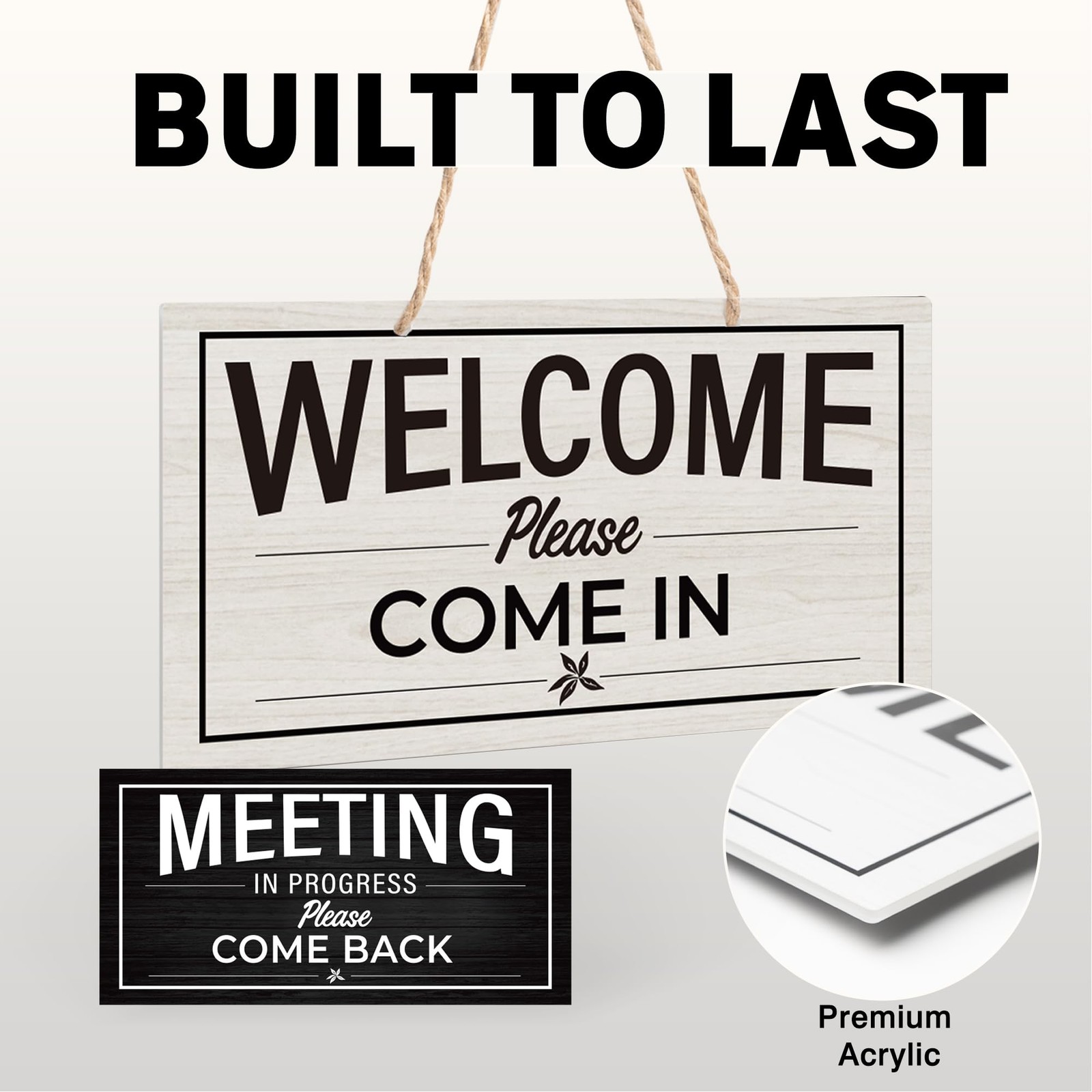 Double-Sided Office Door Hanger Sign, Acrylic “Welcome Please Come In” &“Meet…