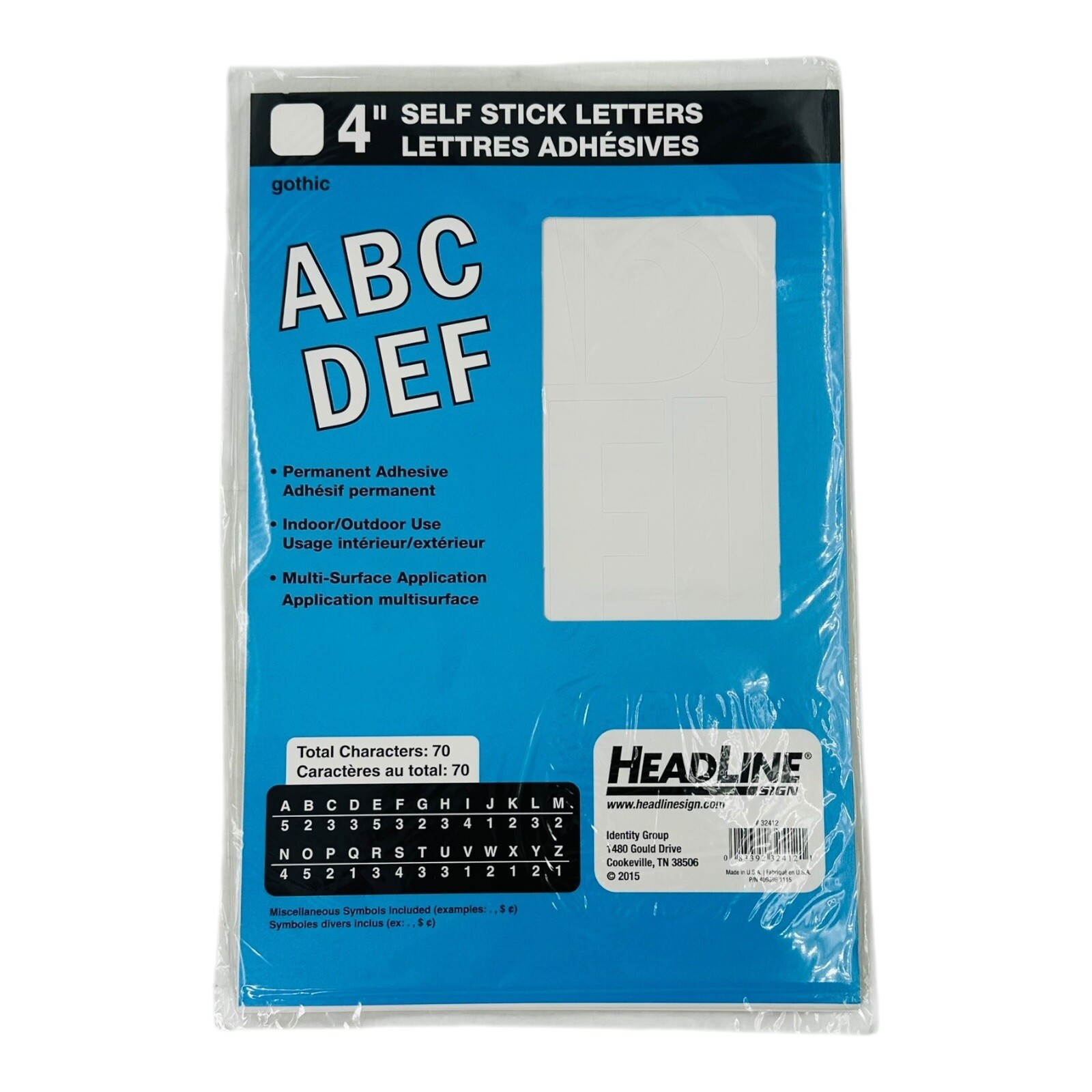 Headline Sign 4&Prime; Self Stick Vinyl Letters White 70 Characters