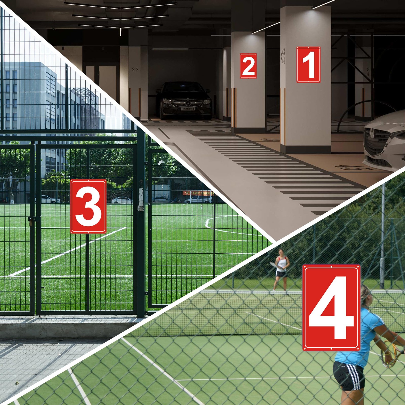 Numbered Sign 1 Aluminum For Tennis Court 12×8 Inch Parking Lots Metal Weather