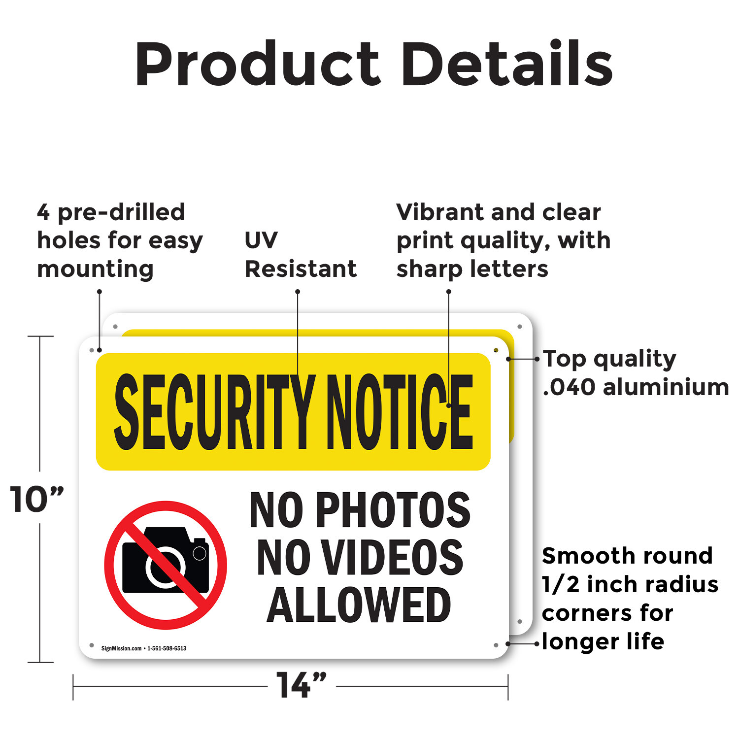 (2 Pack) No Photos Or Video Allowed OSHA Security Notice Sign Decal Metal