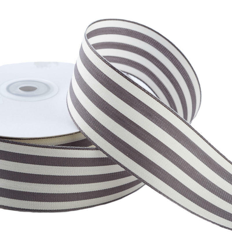 Factory Direct Craft 1-1/2&Prime; Charcoal Gray and White Striped Ribbon | 25 Yar