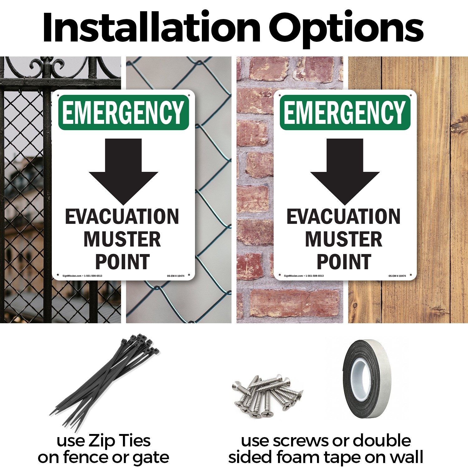 Evacuation Muster With Symbol OSHA Emergency Sign Metal, Decal – 5 or 10 Pack