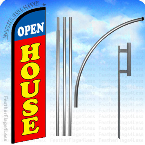 OPEN HOUSE – Windless Swooper Flag 15&prime; KIT Feather Banner Sign – rf
