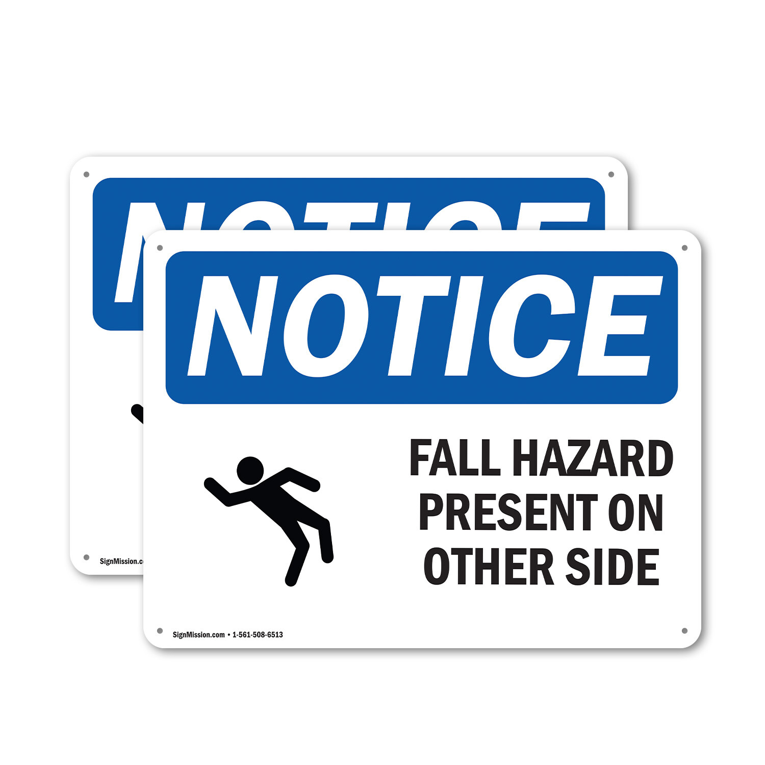 (2 Pack) Fall Hazard Present On Other Side OSHA Notice Sign Decal Metal Plastic