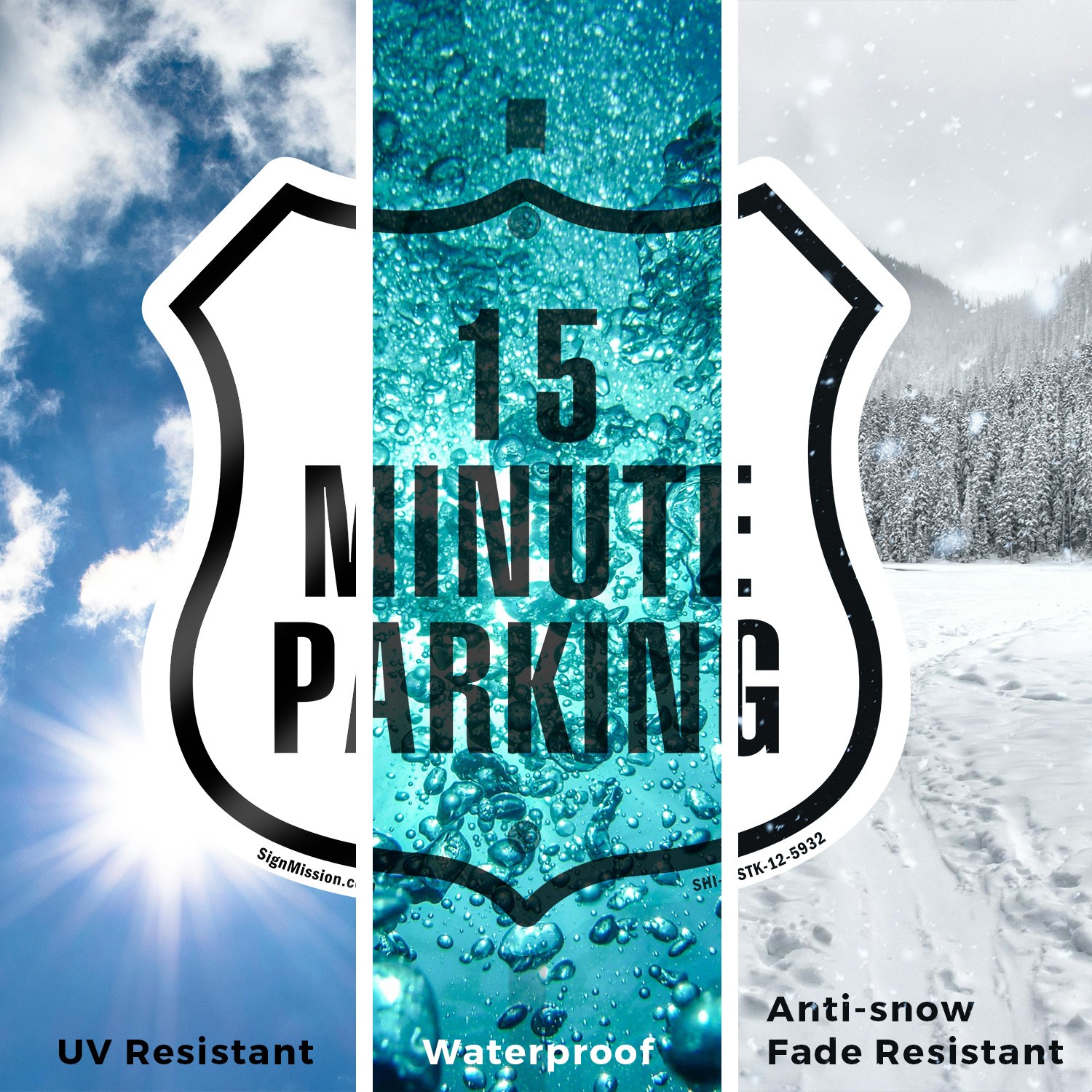 15 Minute Parking Shield Shaped Sign With Stake Crafted in the USA