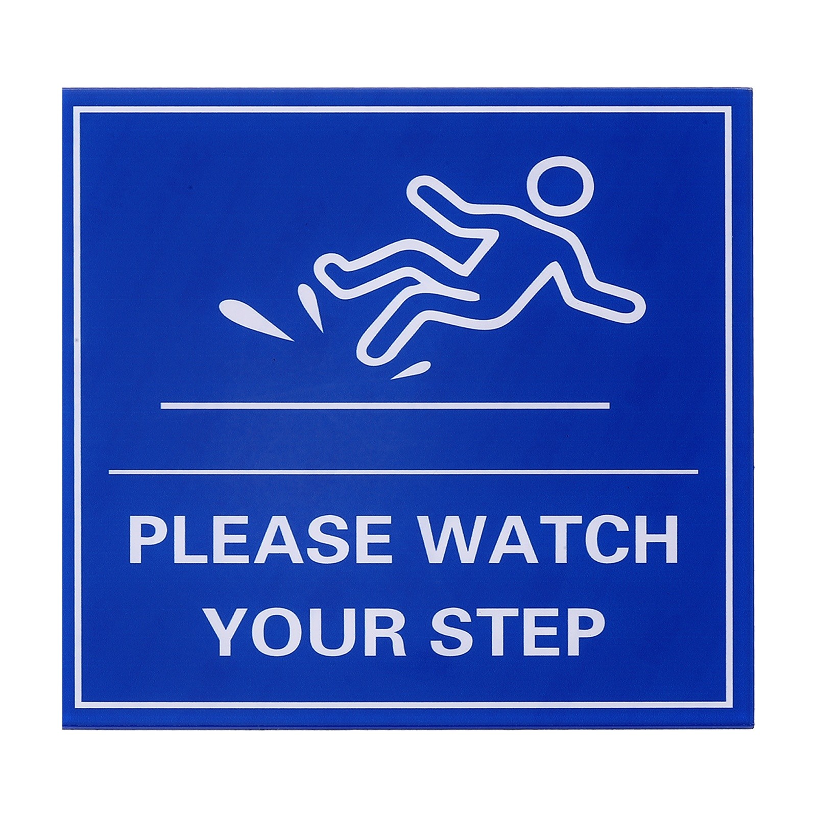 4&Prime; x 4&Prime; Please Watch Your Step Sign, 1 Pcs Warning Sign, Blue with White Text