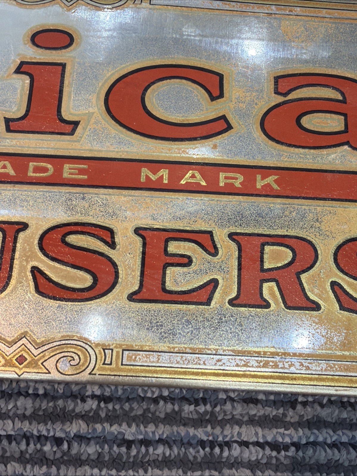 Vintage Advertisement Hanging Sign Display Utica Trousers New York NY Trade Mark