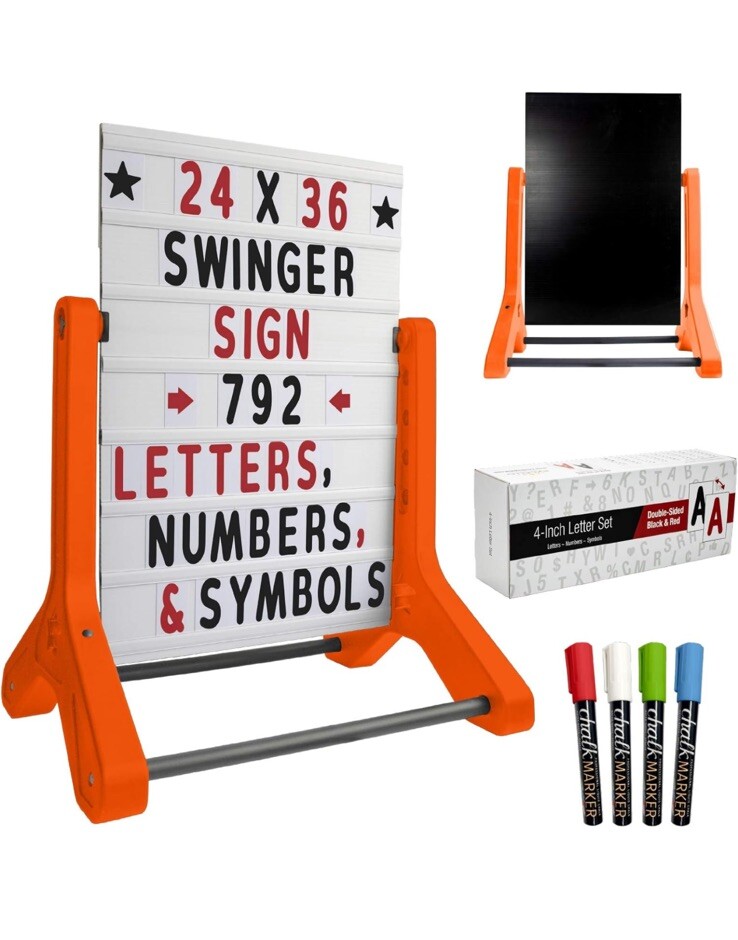 EXCELLO GLOBAL PRODUCTS Swinging Changeable Message Sidewalk Sign: 24&Prime; X 36&Prime; wit