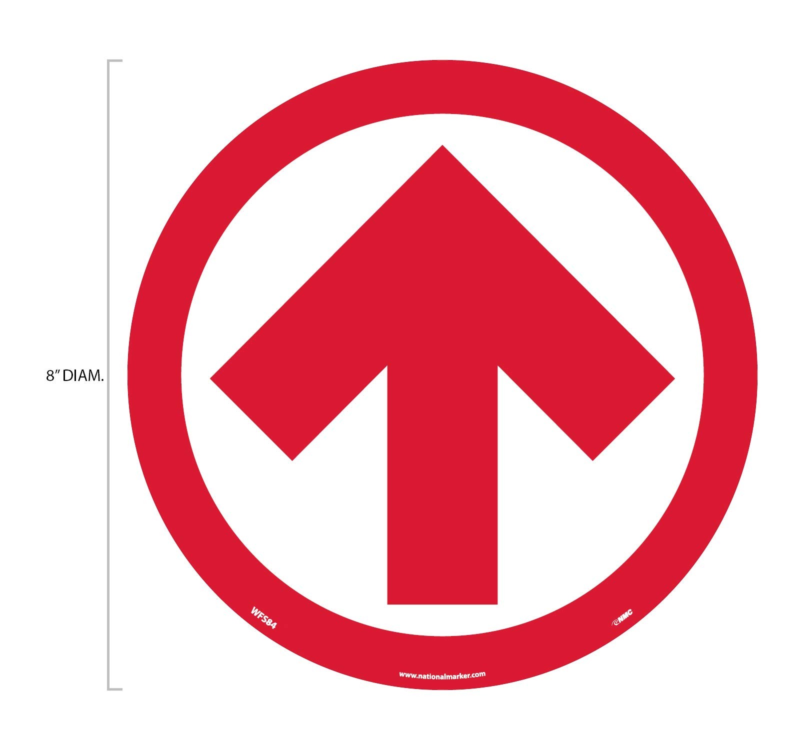 WFS84ARD Arrow Graphic, Red On White, Walk On Floor Sign, 8 in Diameter,Press…