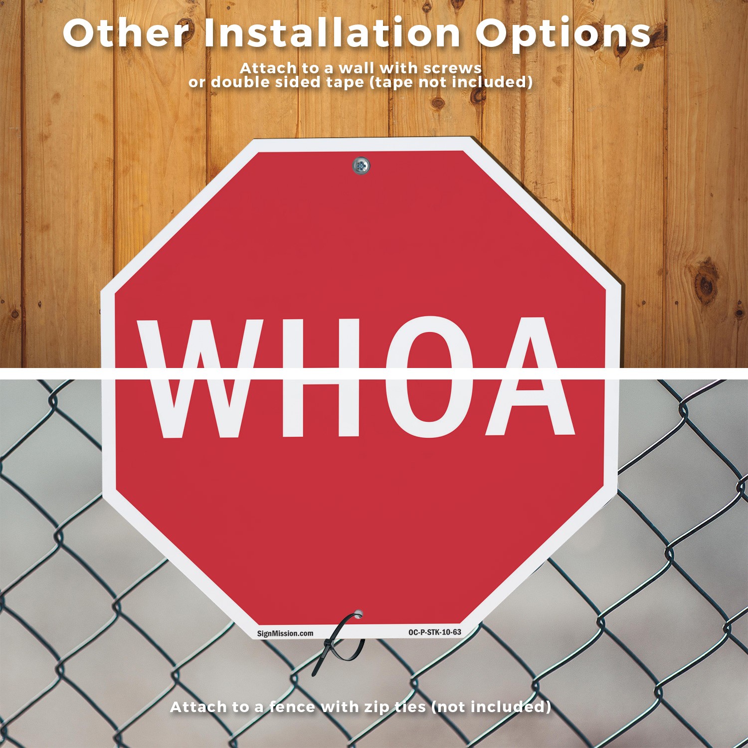 Whoa Octagon Sign With Stake Weather Resistant UV Protected for Workplace