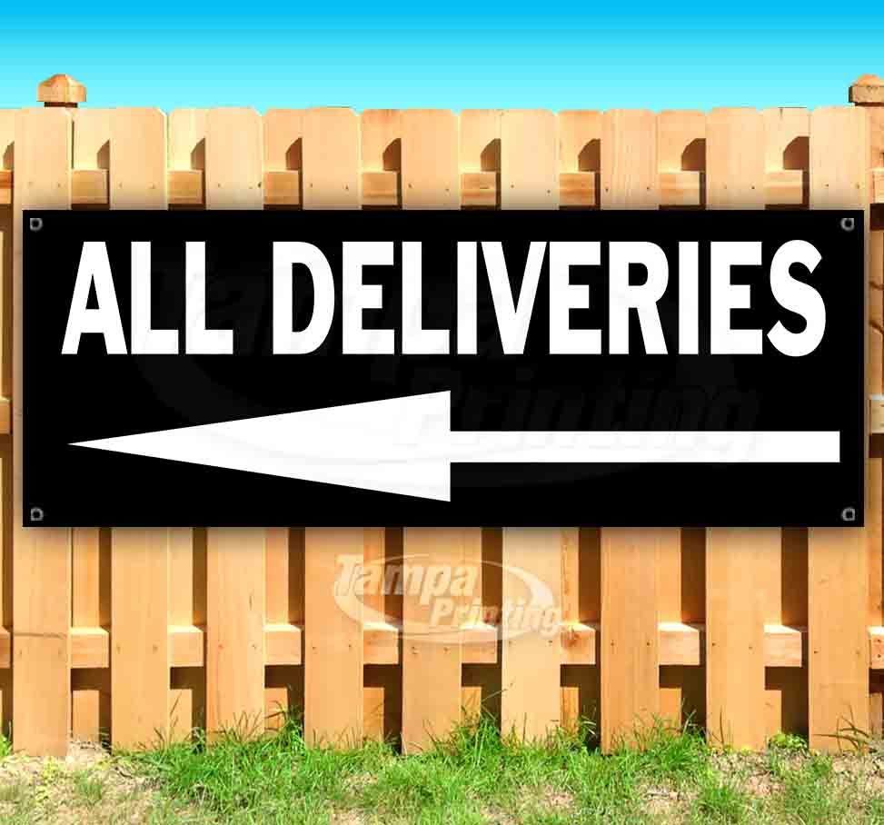 ALL DELIVERIES LEFT BLK/WH Advertising Vinyl Banner Flag Sign Many Sizes ARROWS