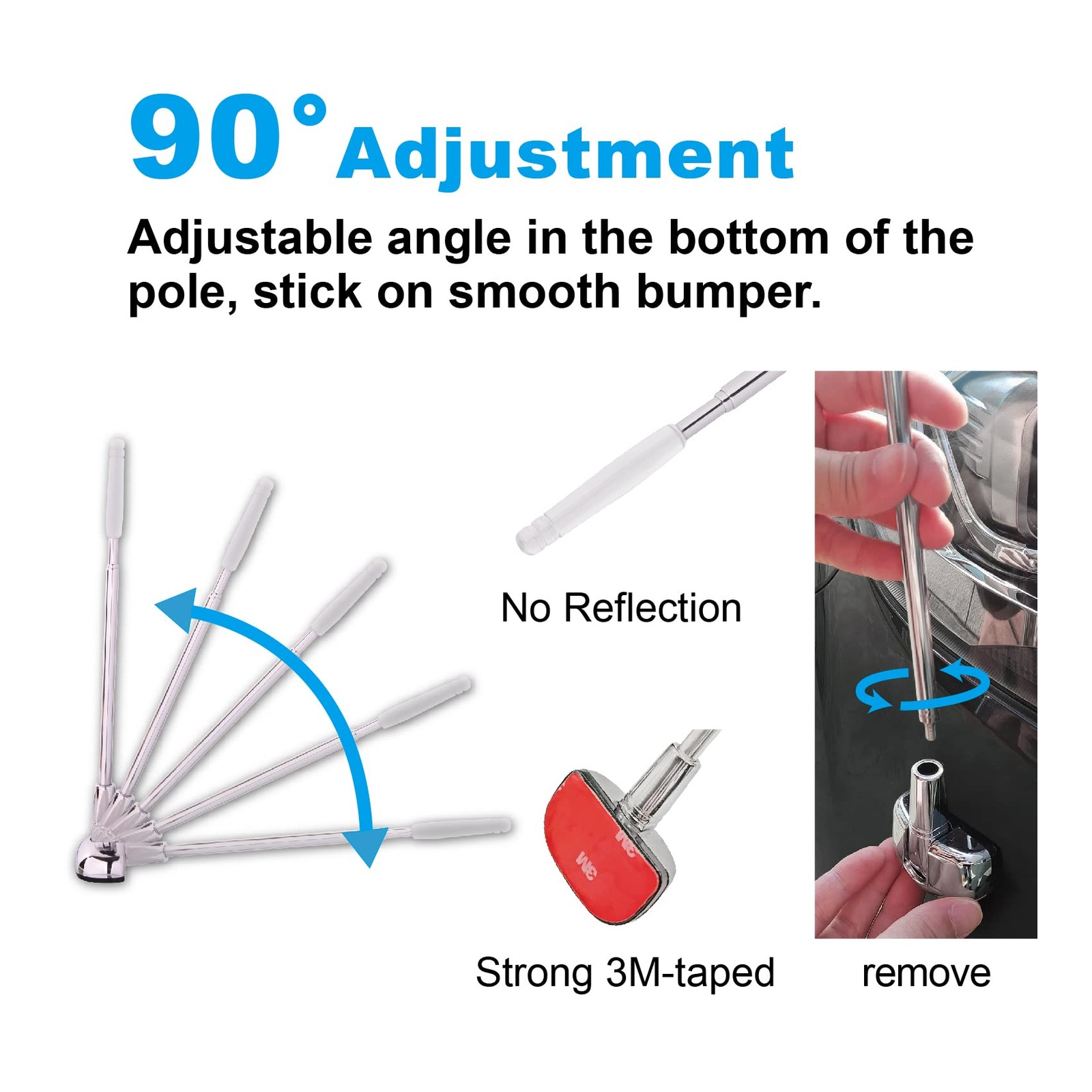 2-Pack Car Bumper Corner Antenna Pole Adjust 11in x 2in x 1.5in, Chrome