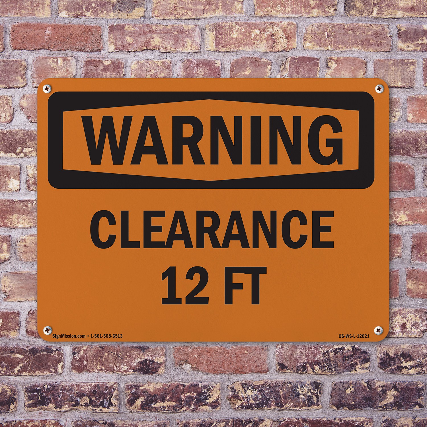 Clearance 12 Ft OSHA WARNING Sign Metal, Plastic, Or Decal – 5 or 10 Pack