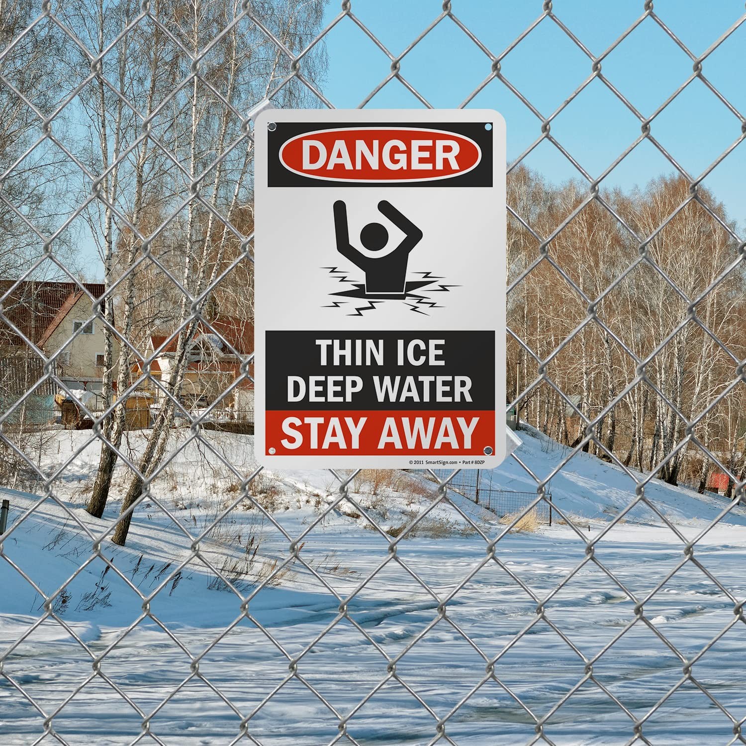 Danger Thin Ice Deep Water Stay Away Sign 7×10 Inch Aluminum Safety Mark